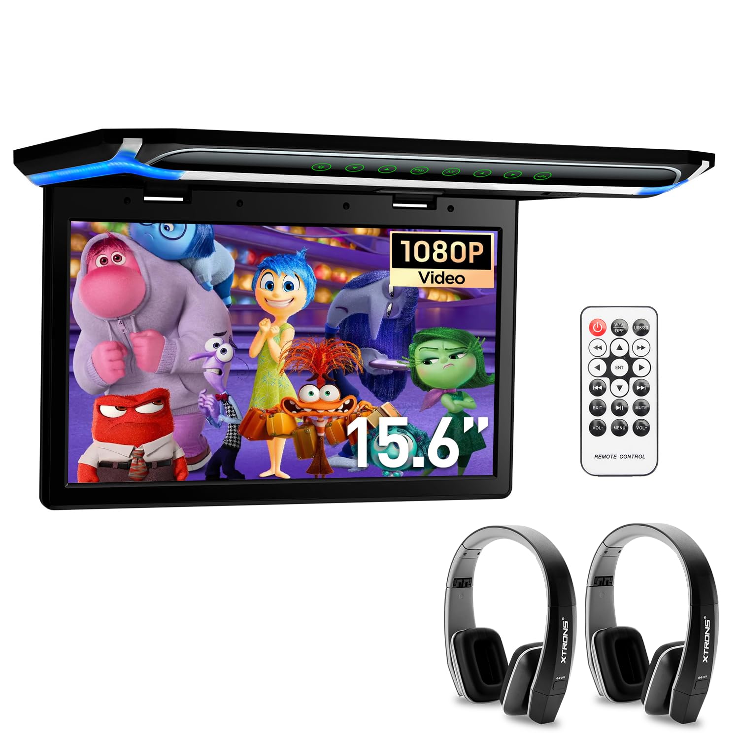 XTRONS® 15.6 Inch Ultra-Thin FHD 1080P Car Overhead Monitor with HDMI Port & IR Headphones - Roof Mounted TFT Screen for Rear Seat Entertainment in SUVs, Vans and Family Vehicles