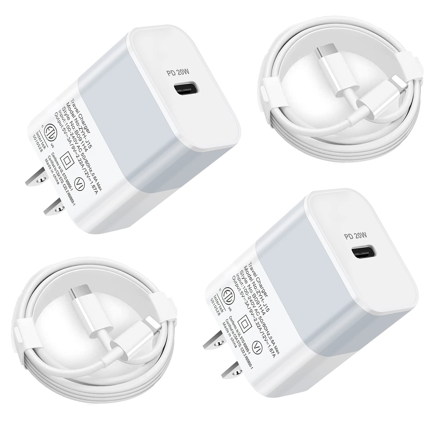 20W USB C Fast Charger with 6ft Type C to Lightning Cable - PD Quick Charger for iPhone 13/12/11 Pro Max/XR/X/8 Plus - 2 Pack Wall Charger Plug & Data Sync Cord - Perfect for Home, Office & Travel Charging