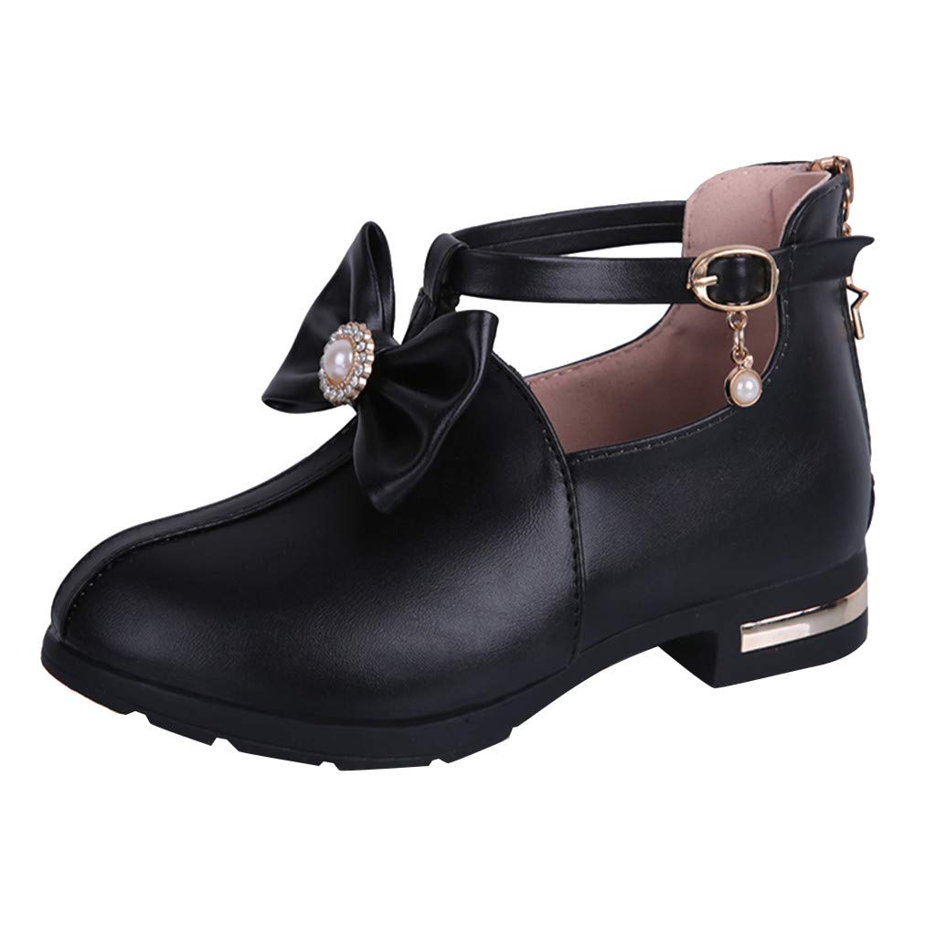 Toddler Girls Leather Boots - Princess Bowknot Shoes for Walking