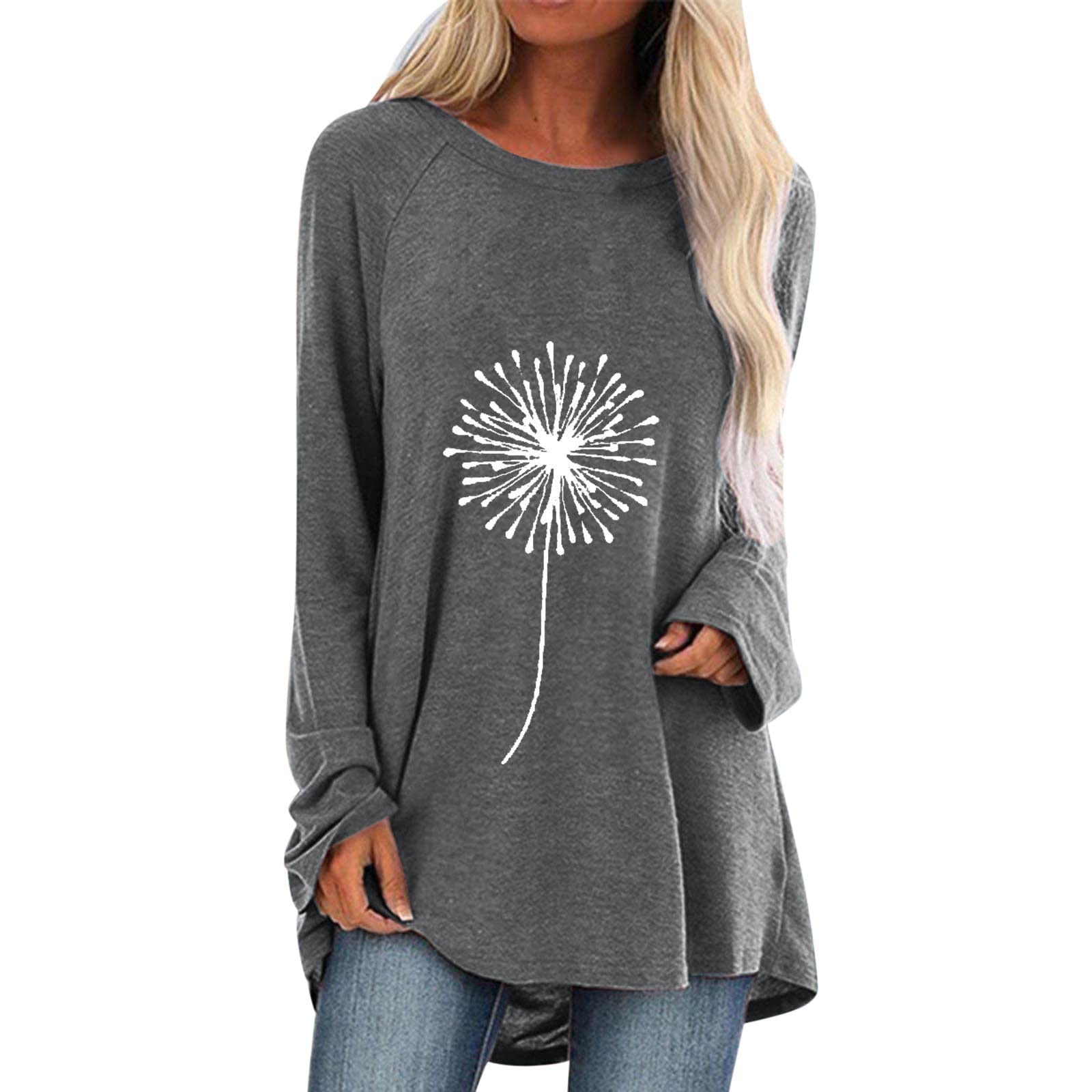 Fankle Women's Short Sleeve Flowy Tunic Tops - Plus Size Dandelion Print Blouse for Leggings | Casual Wear, Office Outfits & Summer Fashion