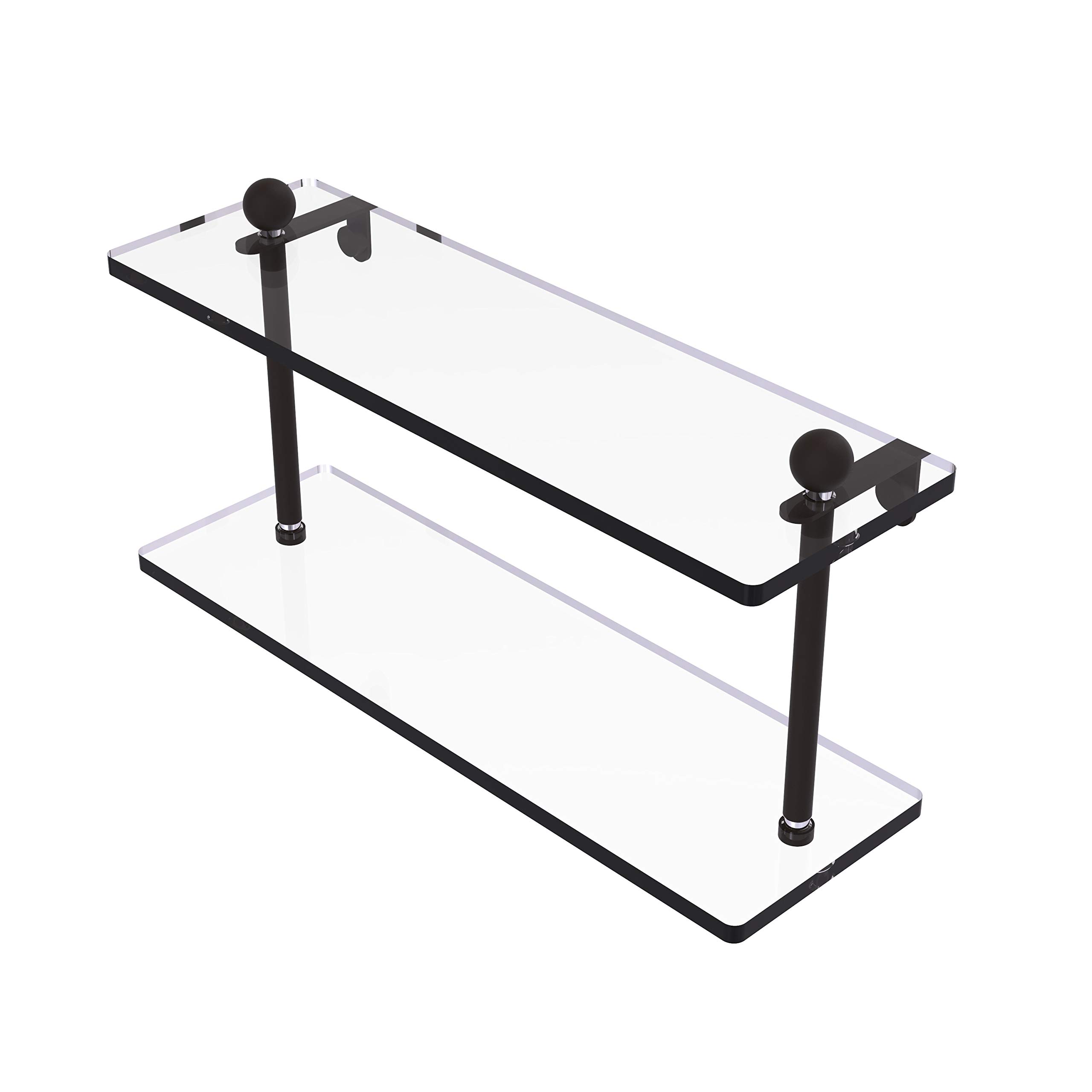 Allied Brass PR-2/16 16 Inch Two Tiered Glass Shelf in Oil Rubbed Bronze - Perfect for Bathroom Storage, Kitchen Organization & Living Room Decor