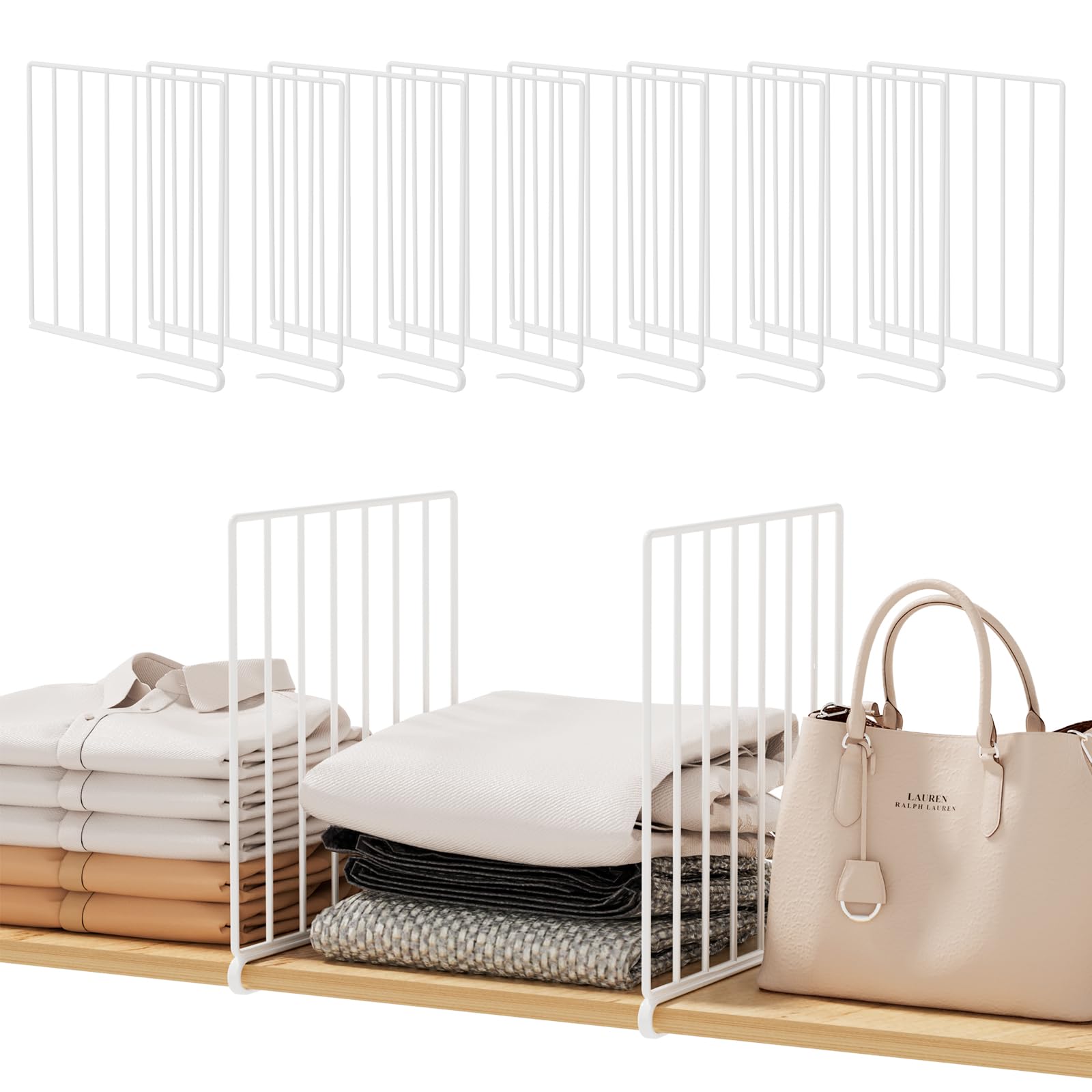 Urban Deco 8-Pack White Shelf Dividers for Wire Shelves - Closet & Cabinet Organizer for Bedroom, Kitchen Storage - Easy Install Wire Shelf Dividers - Perfect for Pantry Organization & Closet Storage Solutions