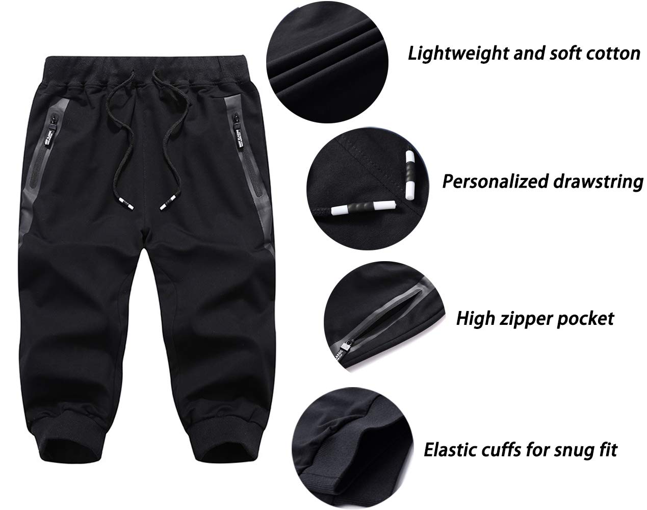 EKLENTSON Men's 3/4 Jogger Running Shorts - Summer Below Knee Workout Training Shorts with Zip Pockets | Gym, Running & Outdoor Activities