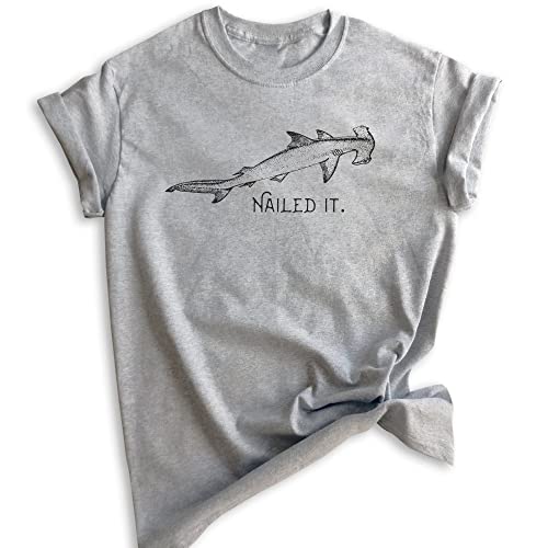 EVERTREE Funny Hammerhead Shark T-Shirt - Unisex Men's & Women's Graphic Tee - Heather Gray Small - Shark Meme Shirt for Casual Wear, Beach Outings & Gag Gifts