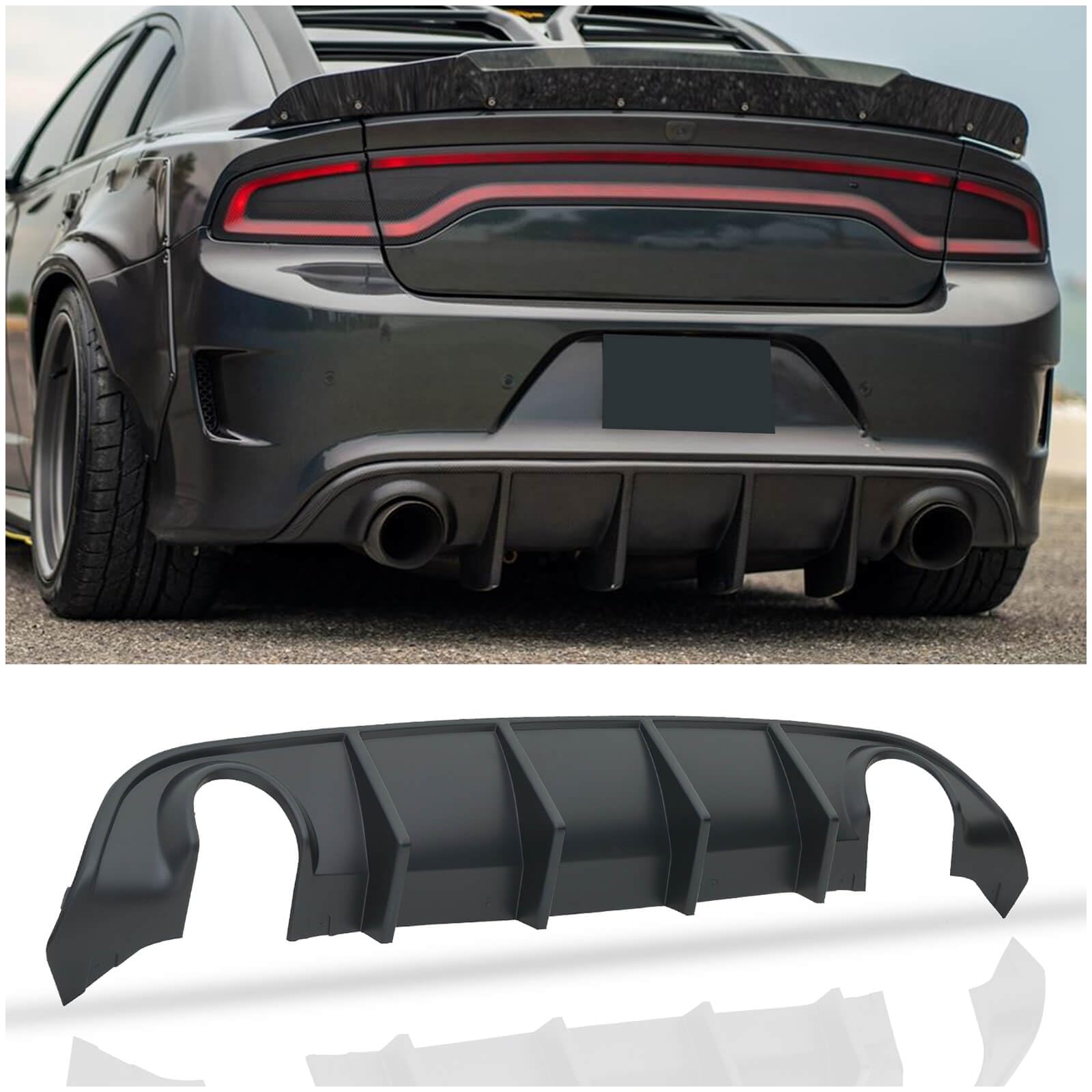 WildWell Rear Diffuser for 2015-2024 Dodge Charger SRT | Rear Bumper Lip Diffuser | Non-Widebody Models | Matte Black | Enhances Aerodynamics & Aggressive Styling for Street & Track Performance