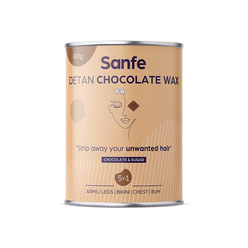 Sanfe Detan Chocolate Wax for Smooth Hair Removal - 600g with Natural Chocolate Extracts | Sanfe Reusable Eyebrow Razor for Women - Pack of 3 | At-Home Hair Removal & Eyebrow Grooming Kit