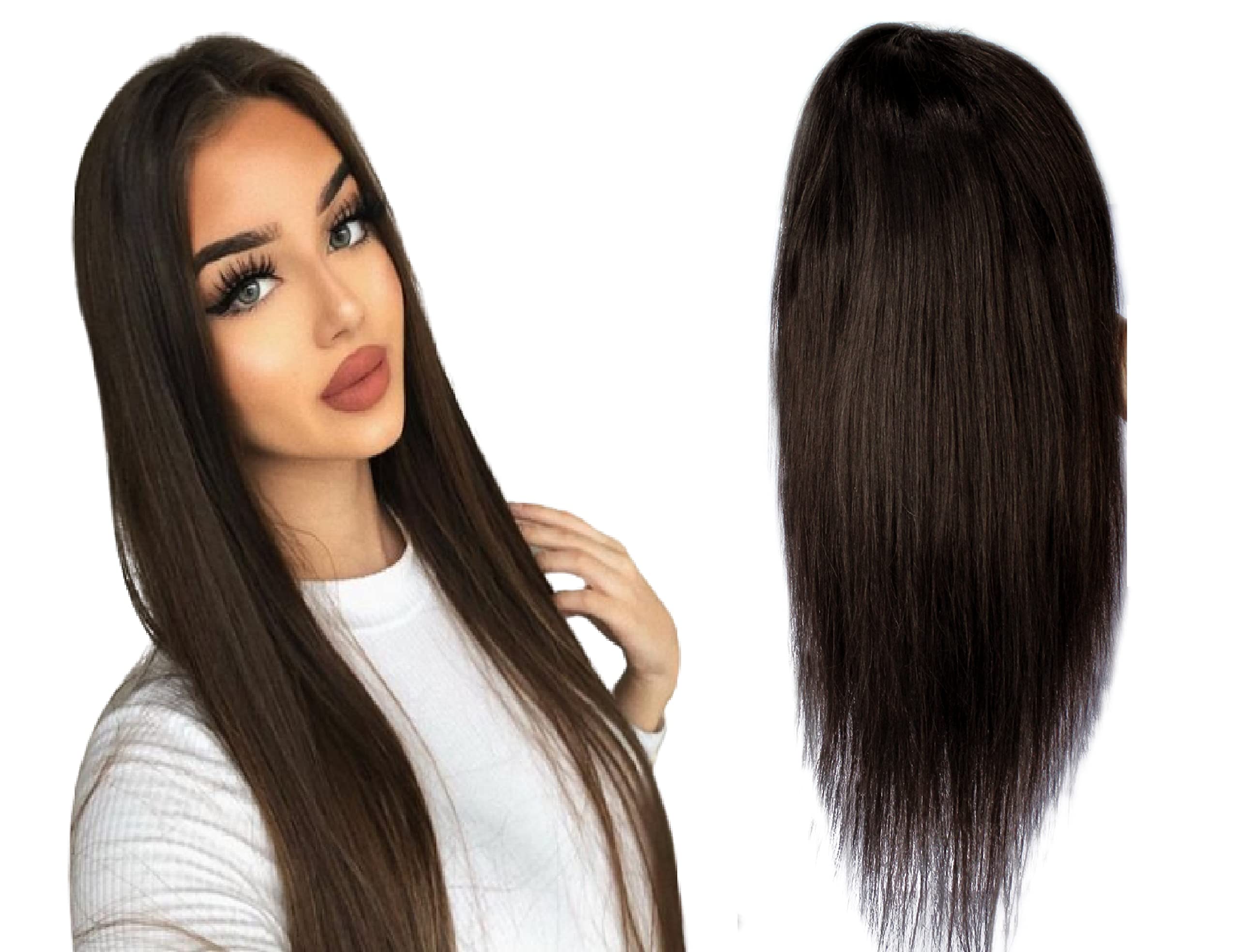 Premium 100% Human Hair Wig with Straight Front Lace Full Cap for Women - Natural Brown | Includes Free Hair Dryer | Perfect for Daily Wear, Cosplay & Special Occasions