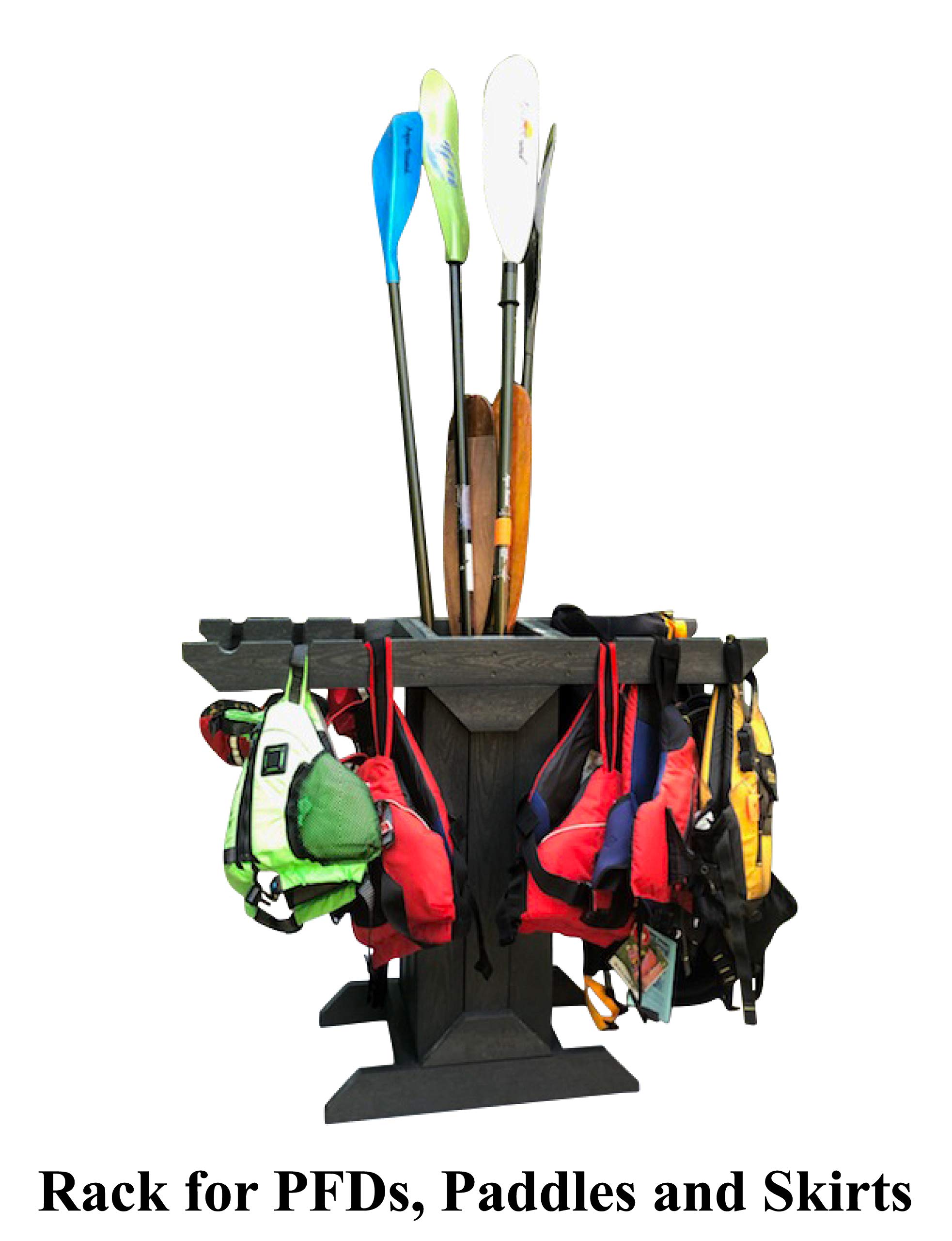 Recycled Poly PFD and Paddle Storage Rack - Freestanding Kayak SUP Canoe Organizer for Garage, Boat House, Dock - Indoor Outdoor Water Sports Gear Storage Solution for Kayaking, Paddleboarding & Canoeing