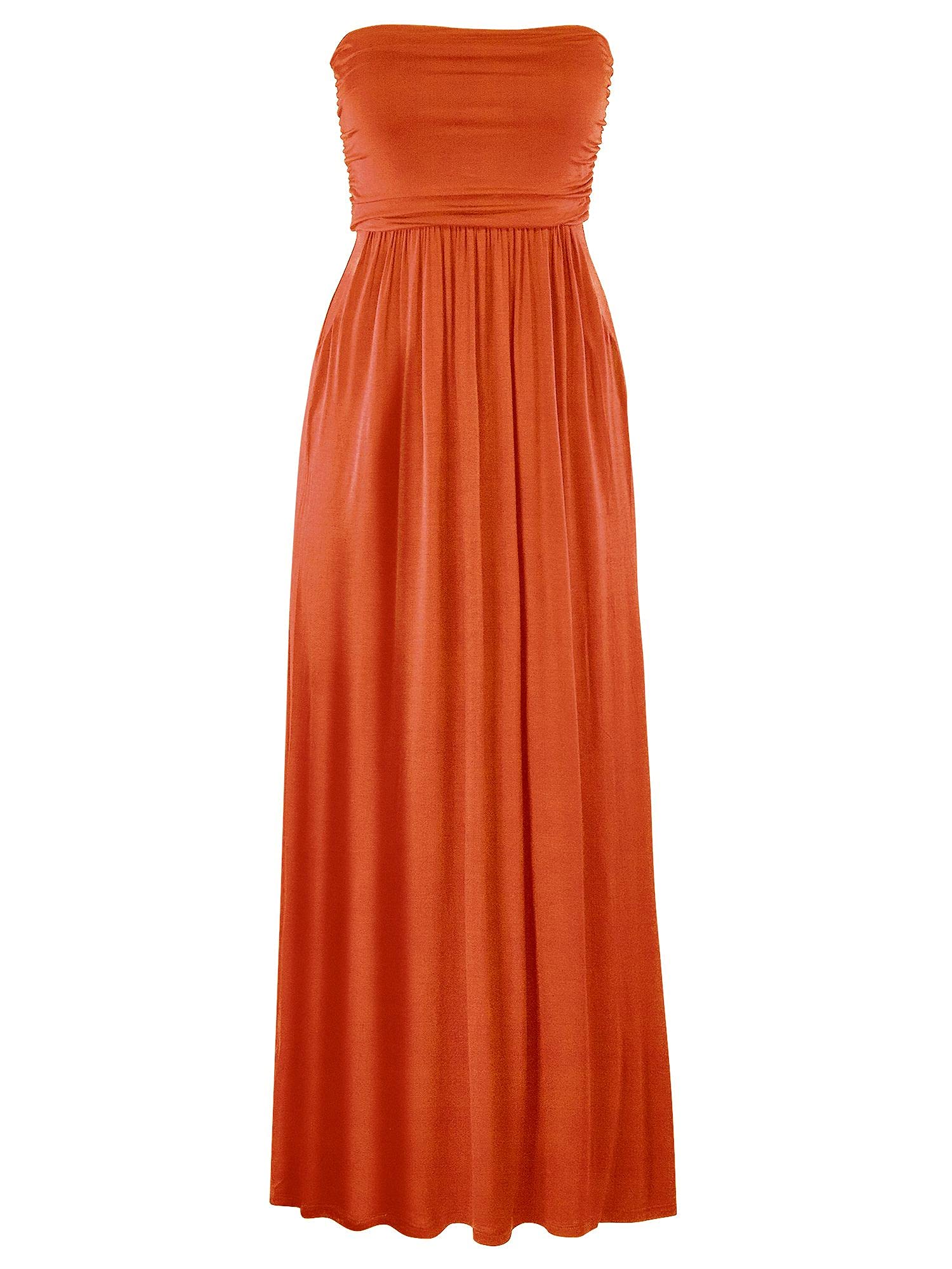 FashionMille Women's Strapless Tube Long Maxi Dress with Pockets - Elegant Summer Beach Wedding Party Cocktail Dress for Women