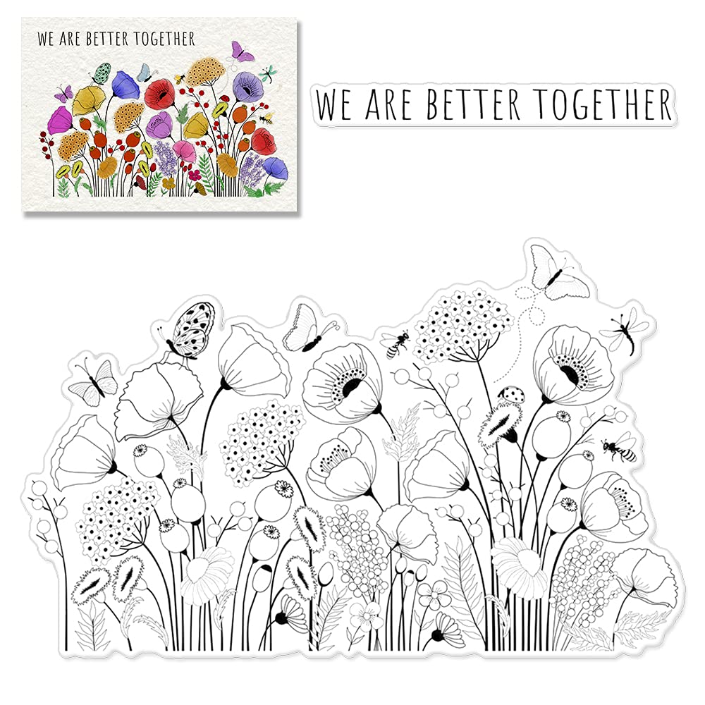 Spring Butterfly Flower Clear Stamps for Card Making - Bee & Floral Leaf Rubber Stamps for Scrapbooking, DIY Photo Albums, Invitations & Journal Decorations | Perfect for Handmade Greeting Cards, Wedding Invitations & Memory Books