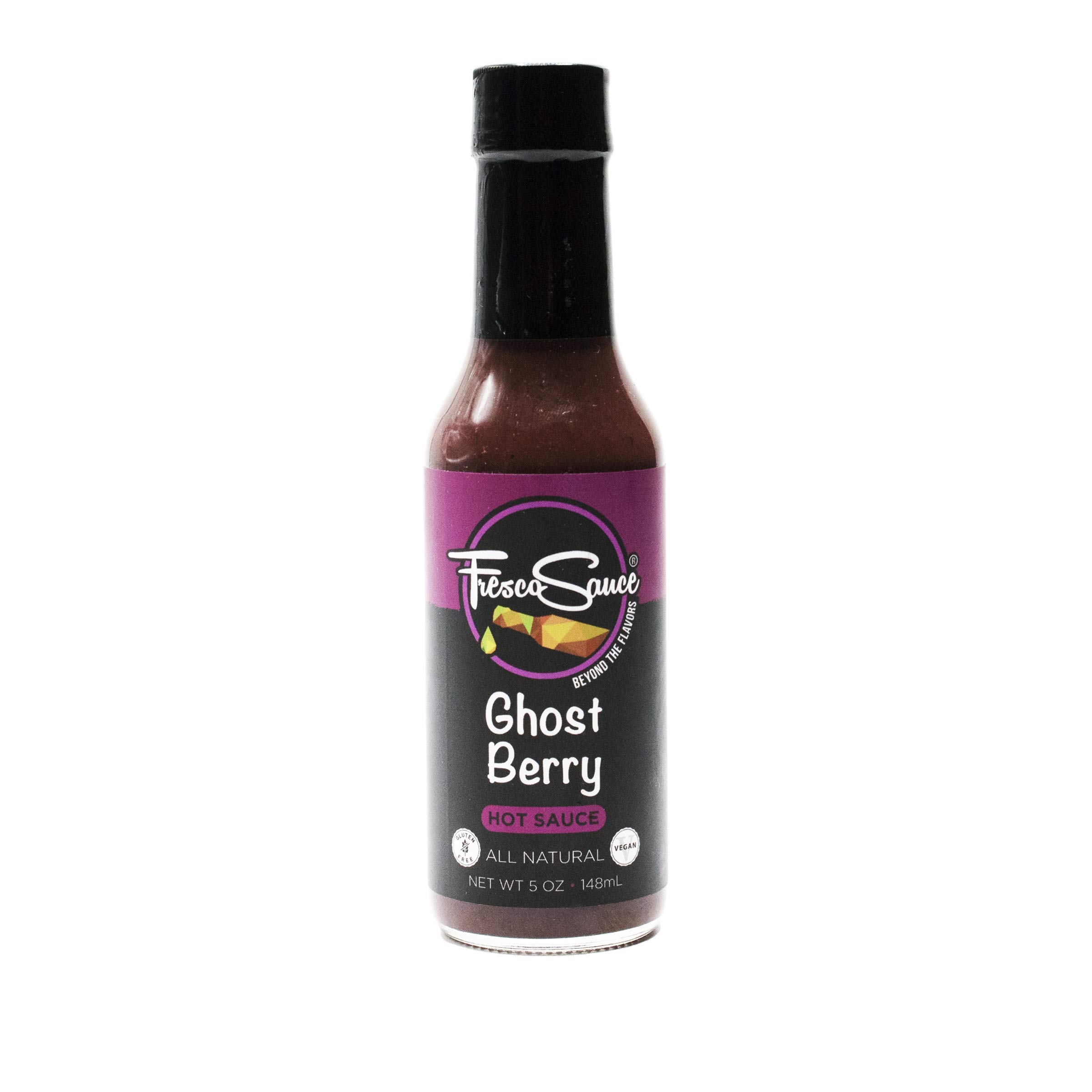 Fresco Sauce Ghost Berry Hot Sauce - Spicy Ghost Pepper with Blackberry & Cranberry Juice - All Natural, Vegan, Gluten Free Hot Sauce (5 fl oz) - Perfect for Tacos, Wings & BBQ