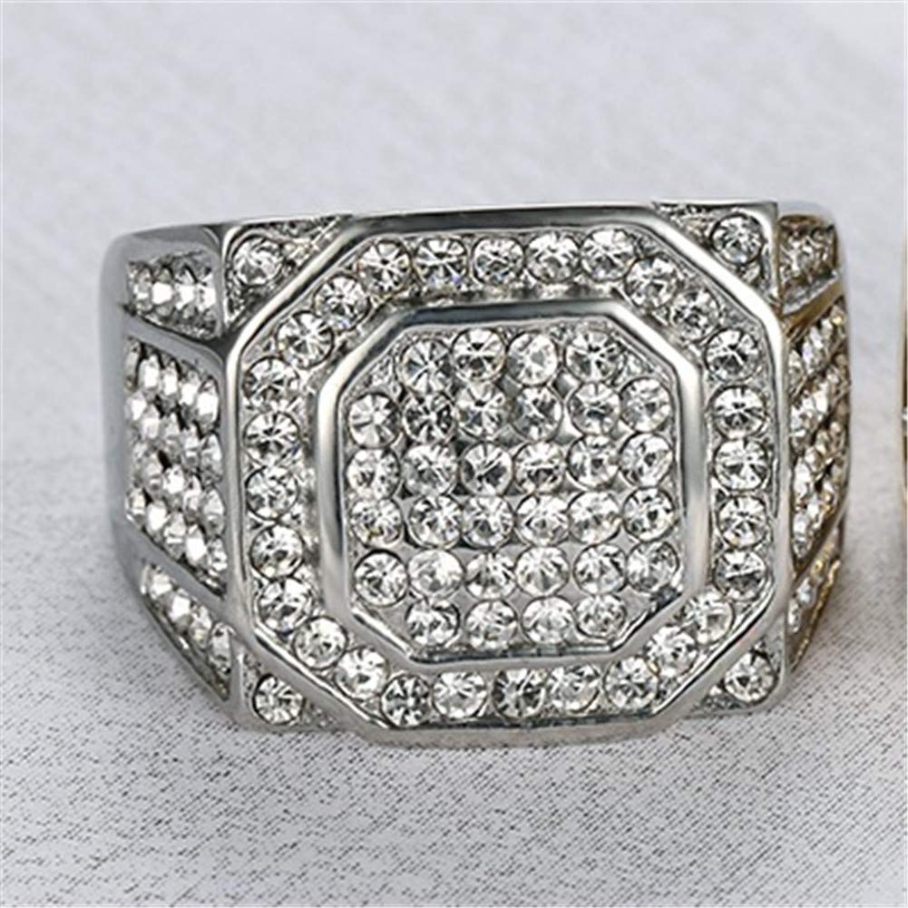Men's Stainless Steel Hip Hop Iced Out Cubic Zirconia Square Ring - Micro Pave CZ Wedding Band for Men - Perfect for Prom, Anniversary & Everyday Luxury Jewelry
