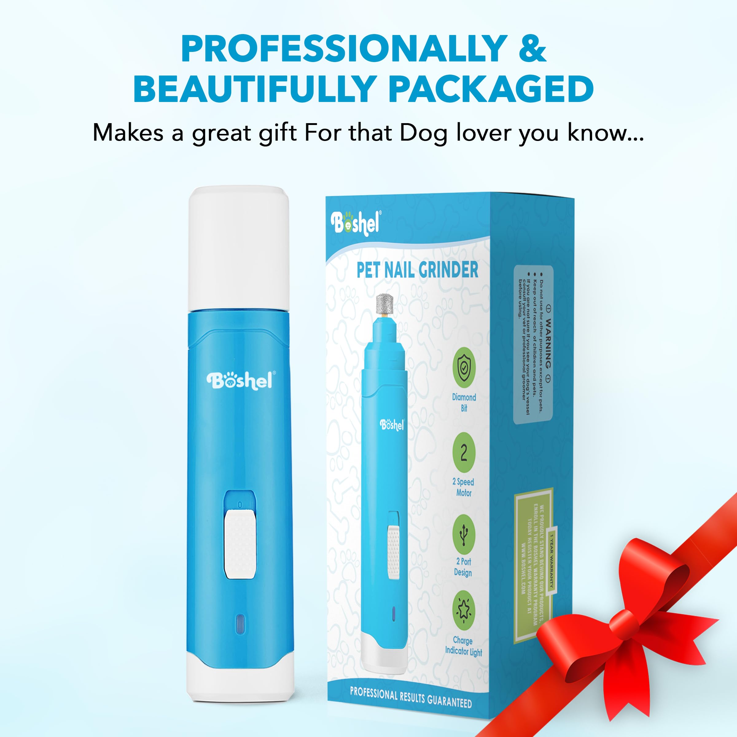 Boshel Pet Nail Grinder for Dogs & Cats - Quiet Electric Nail Trimmer for Large Dogs, Small Puppies & Cats - Pain-Free Pet Nail Clipper & File - Perfect for Grooming at Home or Professional Use