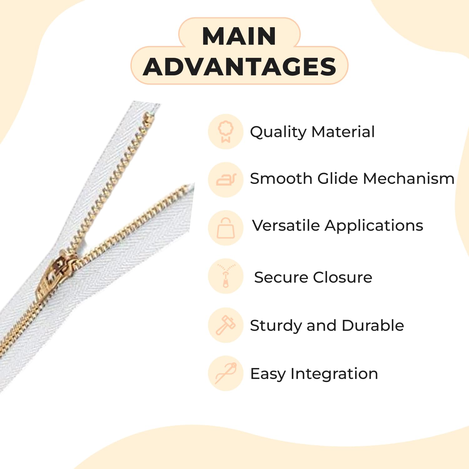 5 Inch Heavy Duty Metal Zipper - Gold Brass Non-Separating Zippers for Sewing, Crafts & DIY Projects - Perfect for Jackets, Bags, Upholstery and Costume Making