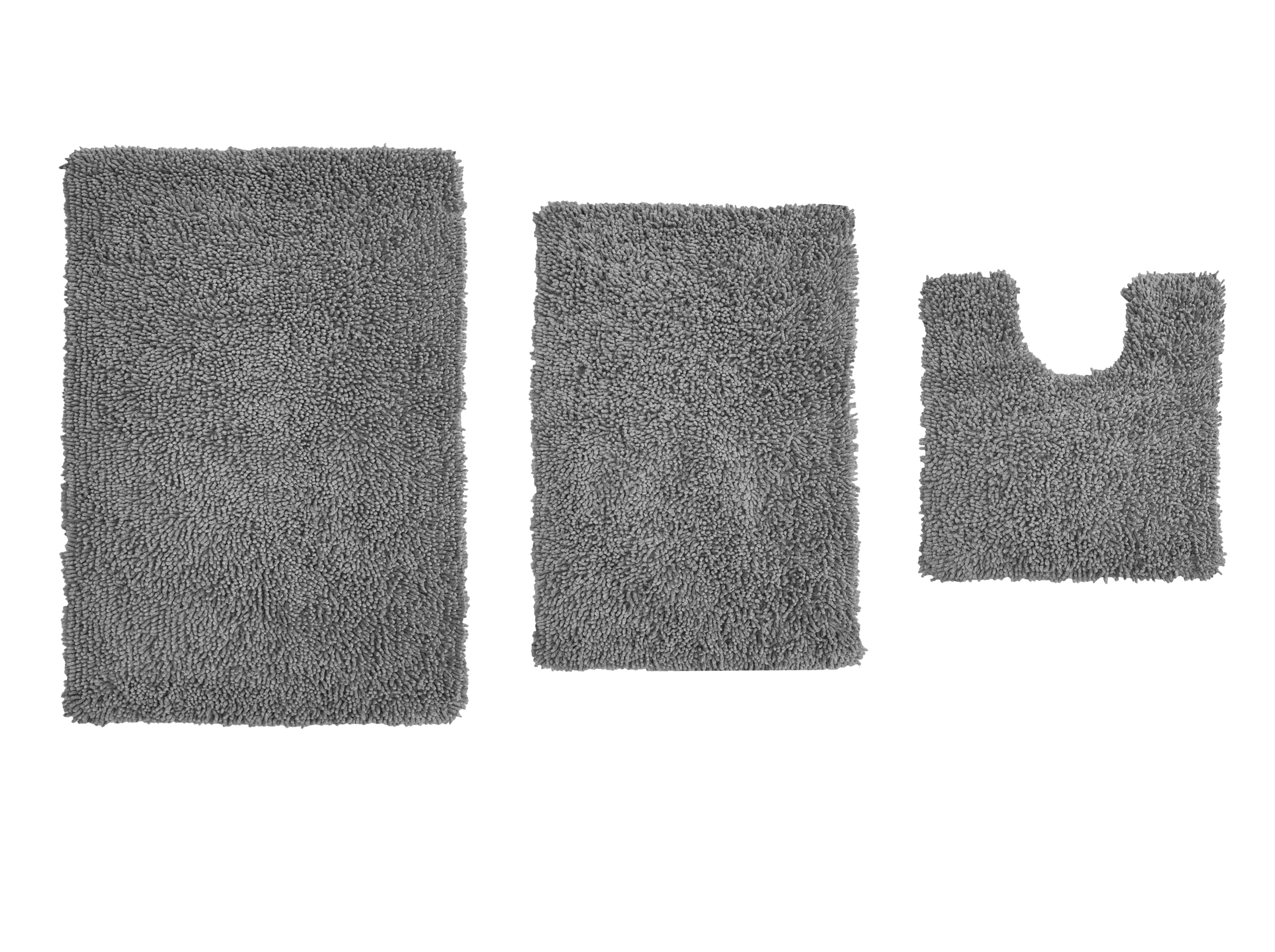 Premium 100% Cotton Bath Rug Set - Ultra Soft & Absorbent Non-Slip Bathroom Mats - Washable 3-Piece Contour Set (Gray) for Bathroom, Kitchen & Entryway Floor Protection