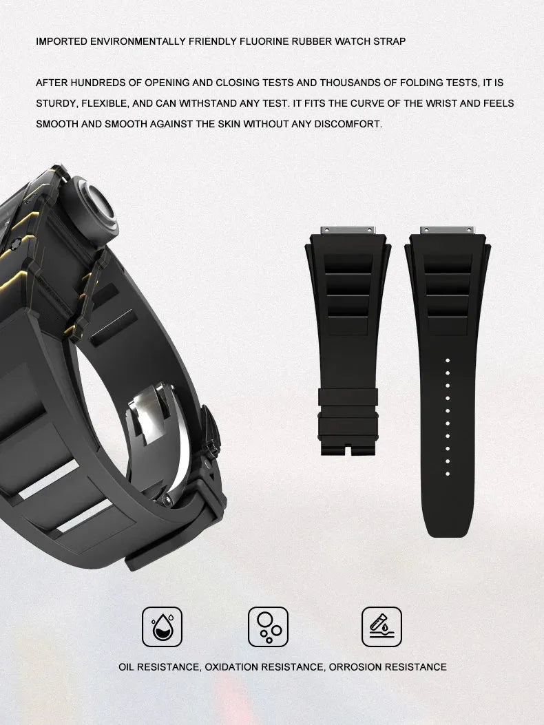 CRONUSART Men's Automatic Skeleton Watch - 50mm Tonneau Carbon Fiber Case, Luminous Dial, Fluororubber Strap - Mechanical Wristwatch for Business, Casual & Outdoor Activities