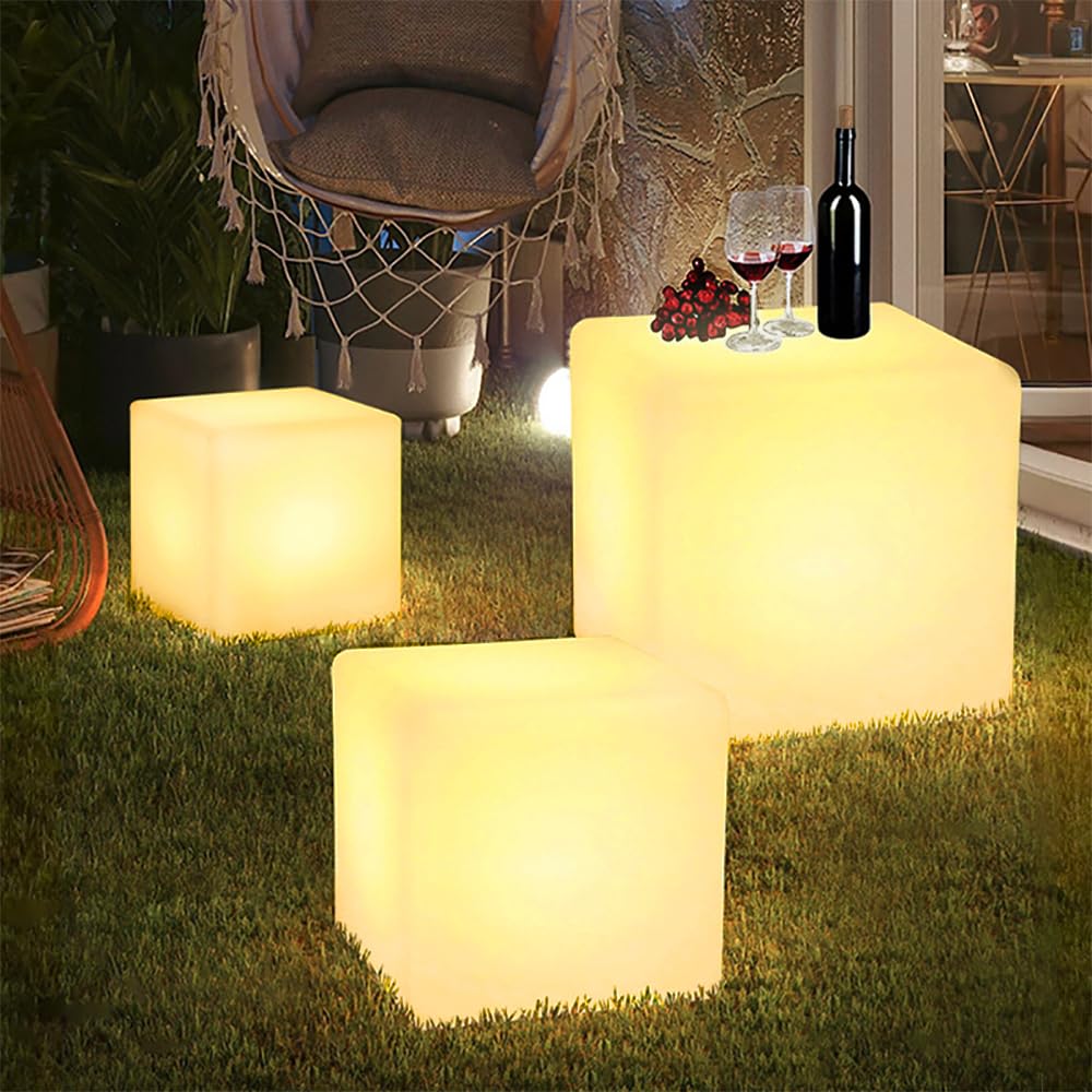 16-in Rechargeable LED Cube Light with Remote - 16 RGB Color Changing, Dimmable Floor Lamp & Side Table - Waterproof IP65 Glowing Furniture for Bedroom, Party, Patio, and Outdoor Decor
