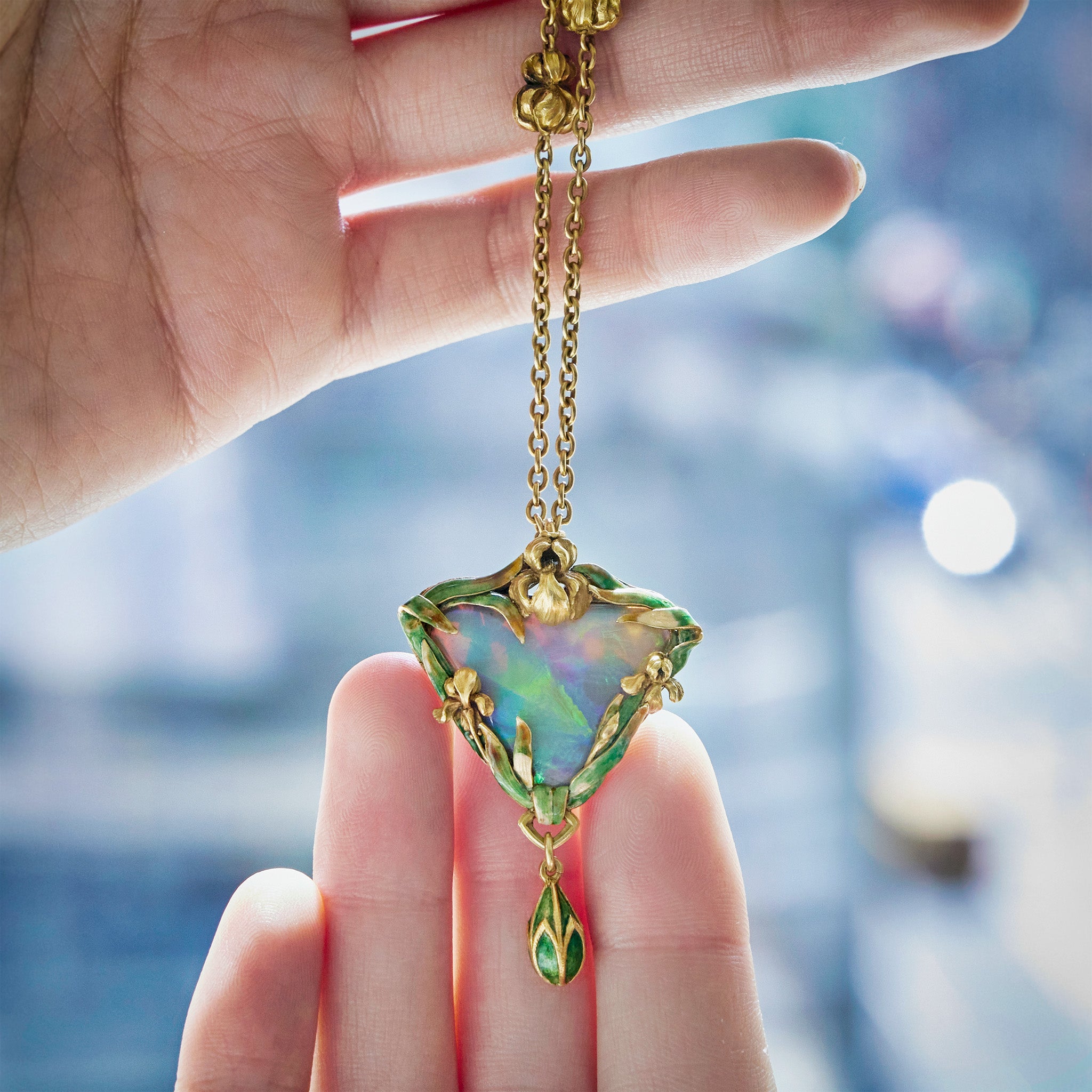 Marcus & Co. Black Opal and Enamel Pendant Necklace - Elegant Handcrafted Jewelry for Women | Perfect for Weddings, Parties & Special Occasions