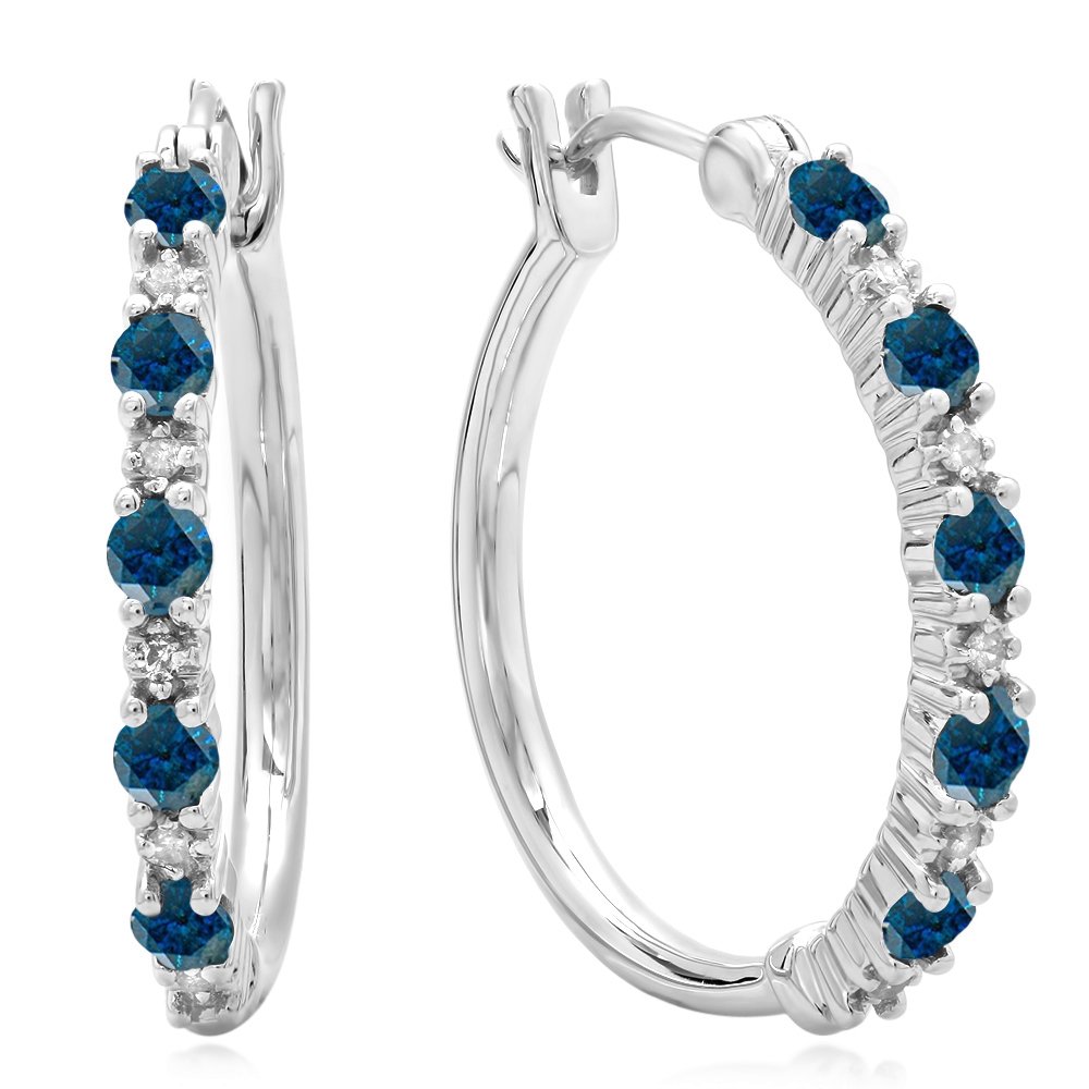 Dazzlingrock Collection Round White Diamond & Gemstone Sterling Silver Hoop Earrings for Women – Elegant & Dainty Jewelry for Parties, Weddings & Everyday Wear