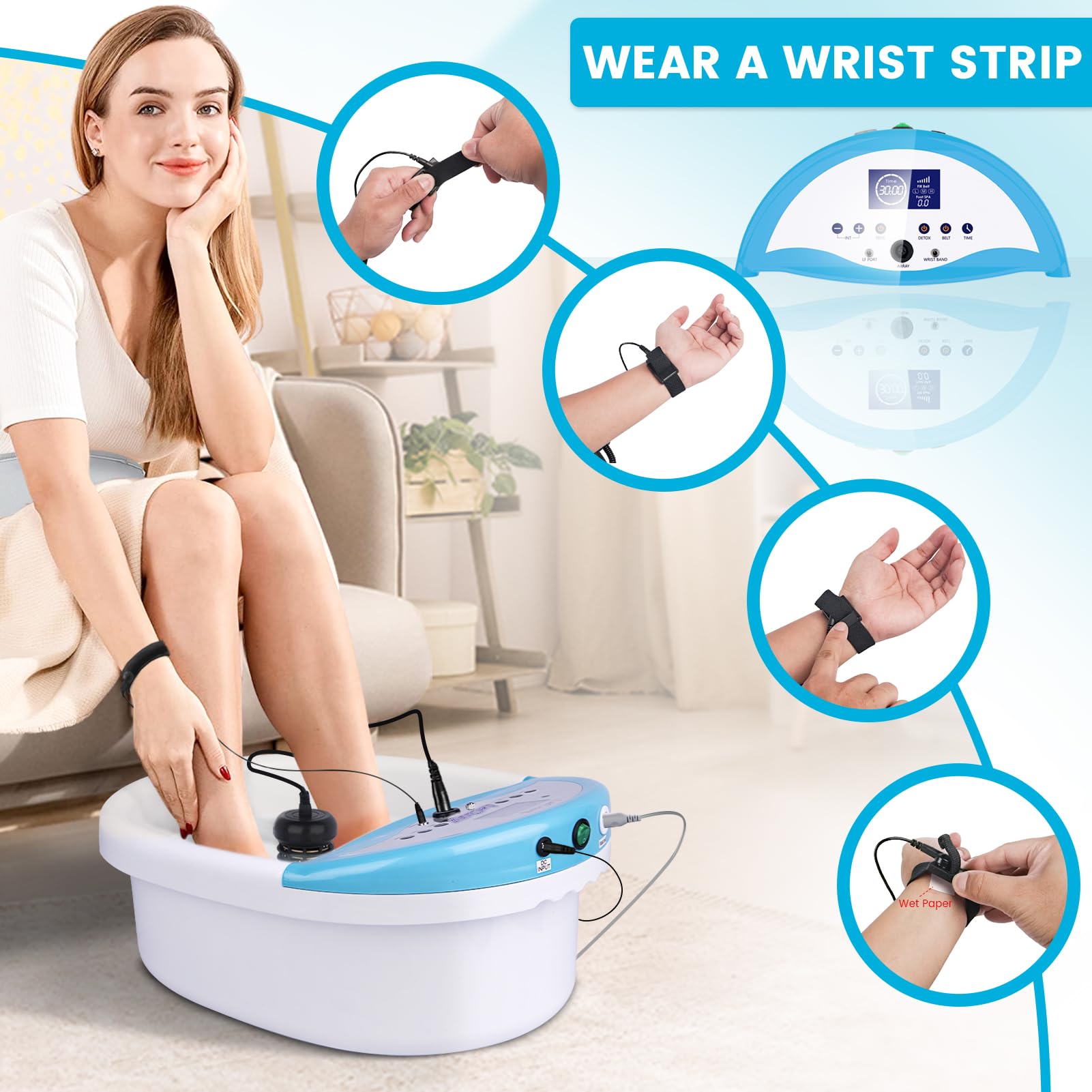 Ionic Foot Bath Detox Machine - Portable Foot Spa for Home Use with Massager Slippers, Heating Waist Belt, 2 Super Ion Arrays & 10 Liners | Relaxing Foot Care, Stress Relief & Detox Therapy for Wellness & Self-Care