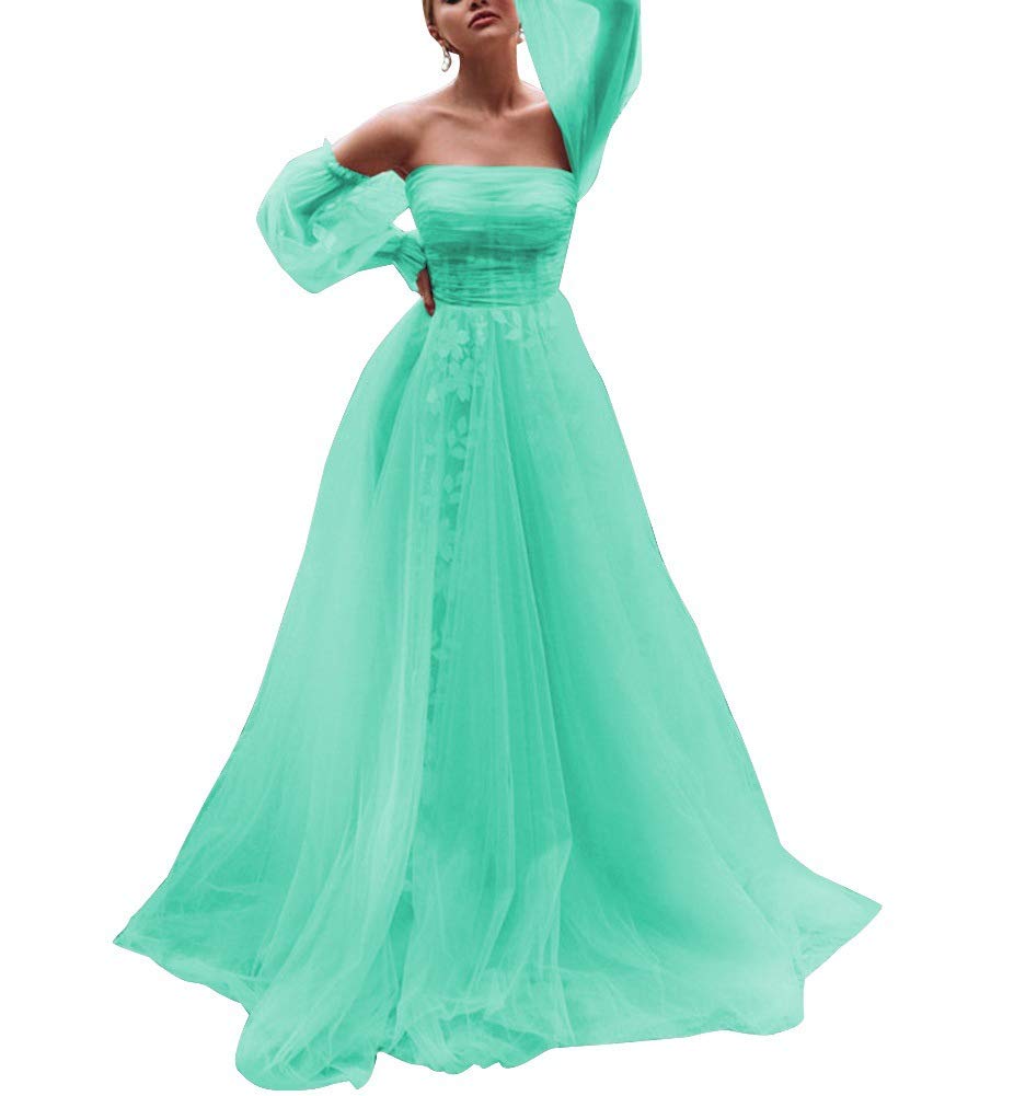 Elegant Ball Gown Puffy Prom Dress with Long Sleeves & Tulle Skirt - Princess Style Evening Dress with Appliques for Women | Perfect for Prom, Homecoming, Weddings & Formal Events