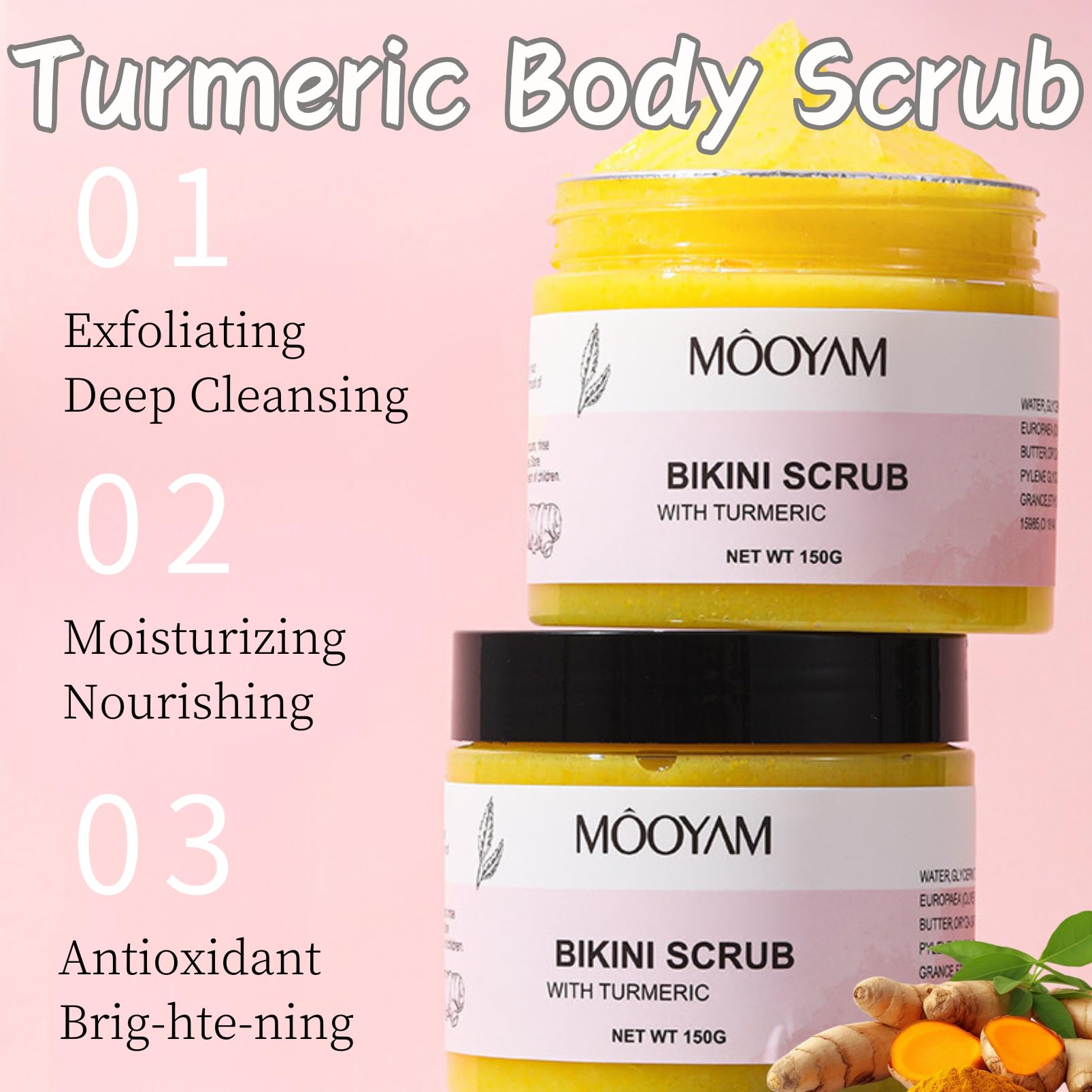 Organic Turmeric Body Scrub for Women - Exfoliating & Moisturizing Sugar Scrub with Ko-Jic Acid - Deep Cleansing Bikini Body Exfoliator - Perfect for Spa Day, Self Care Routine & Pre-Shave Treatment