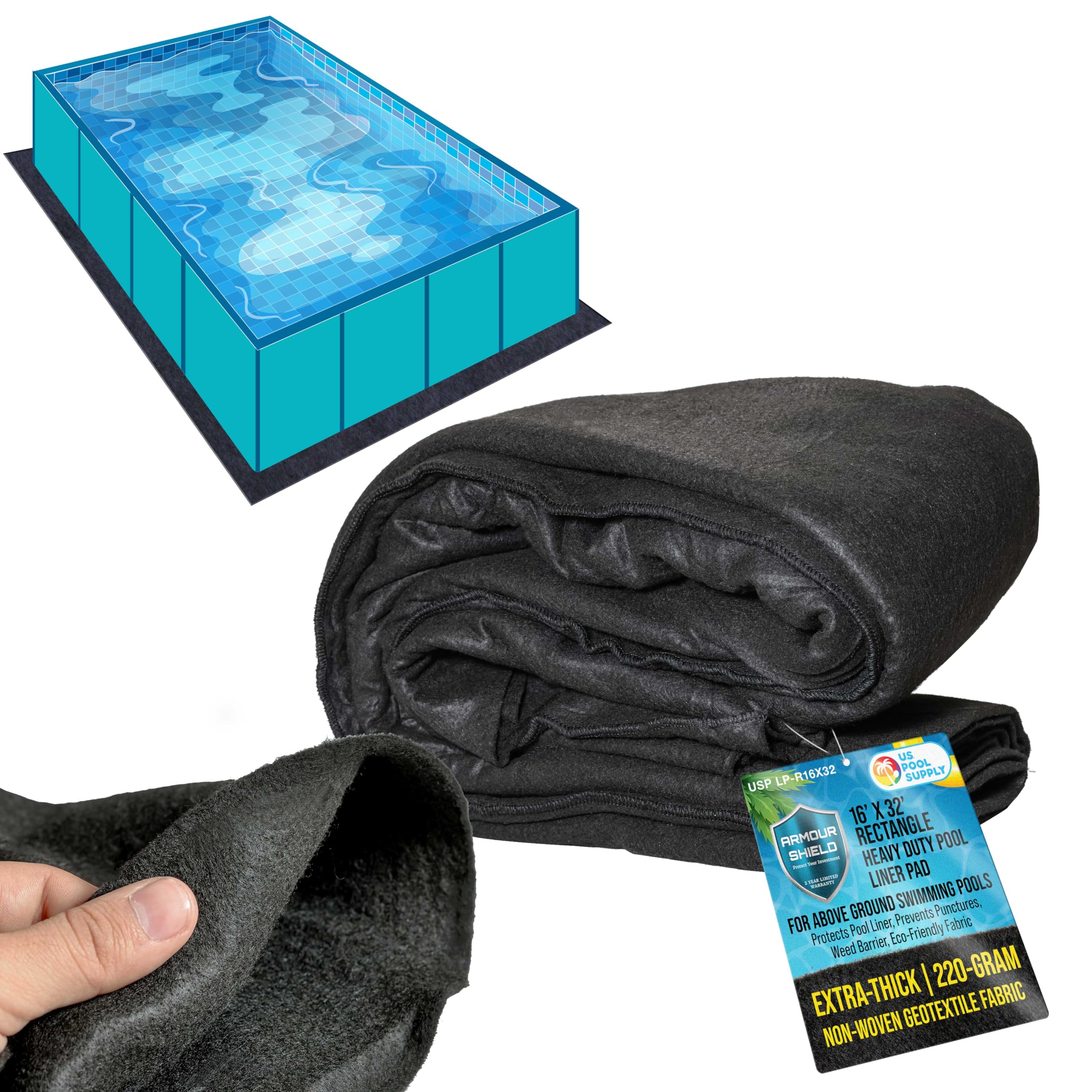Armour Shield 16ft x 32ft Heavy Duty Rectangle Pool Liner Pad for Above Ground Swimming Pools | Durable Protection Against Punctures | Eco-Friendly Fabric to Extend Liner Life | Perfect for Backyard, Family Pool Parties & Summer Outdoor Activities