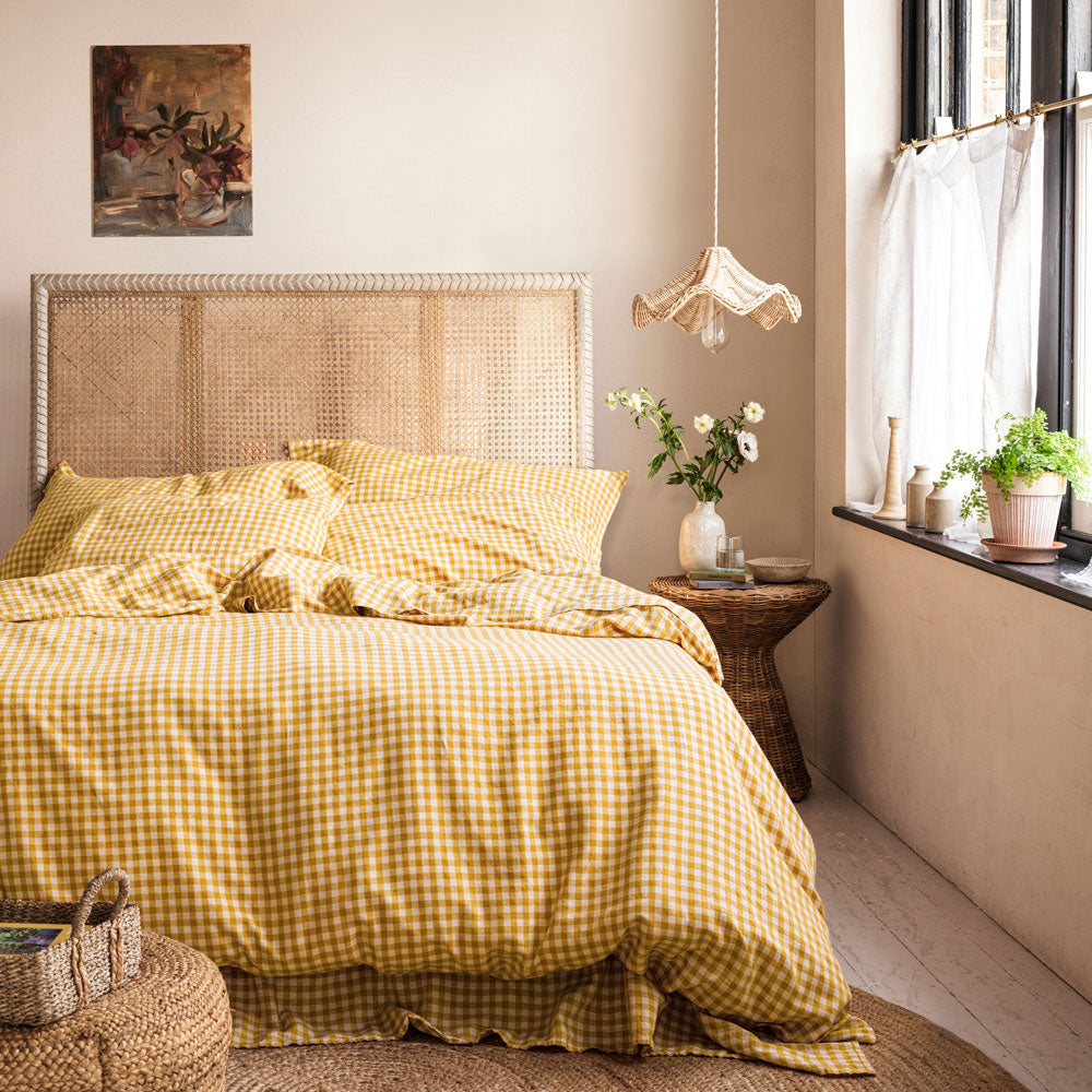Honey Gingham Linen Blend Duvet Cover Set - Soft & Breathable Bedding for All Seasons - Perfect for Master Bedroom, Guest Room & Dorm Decor