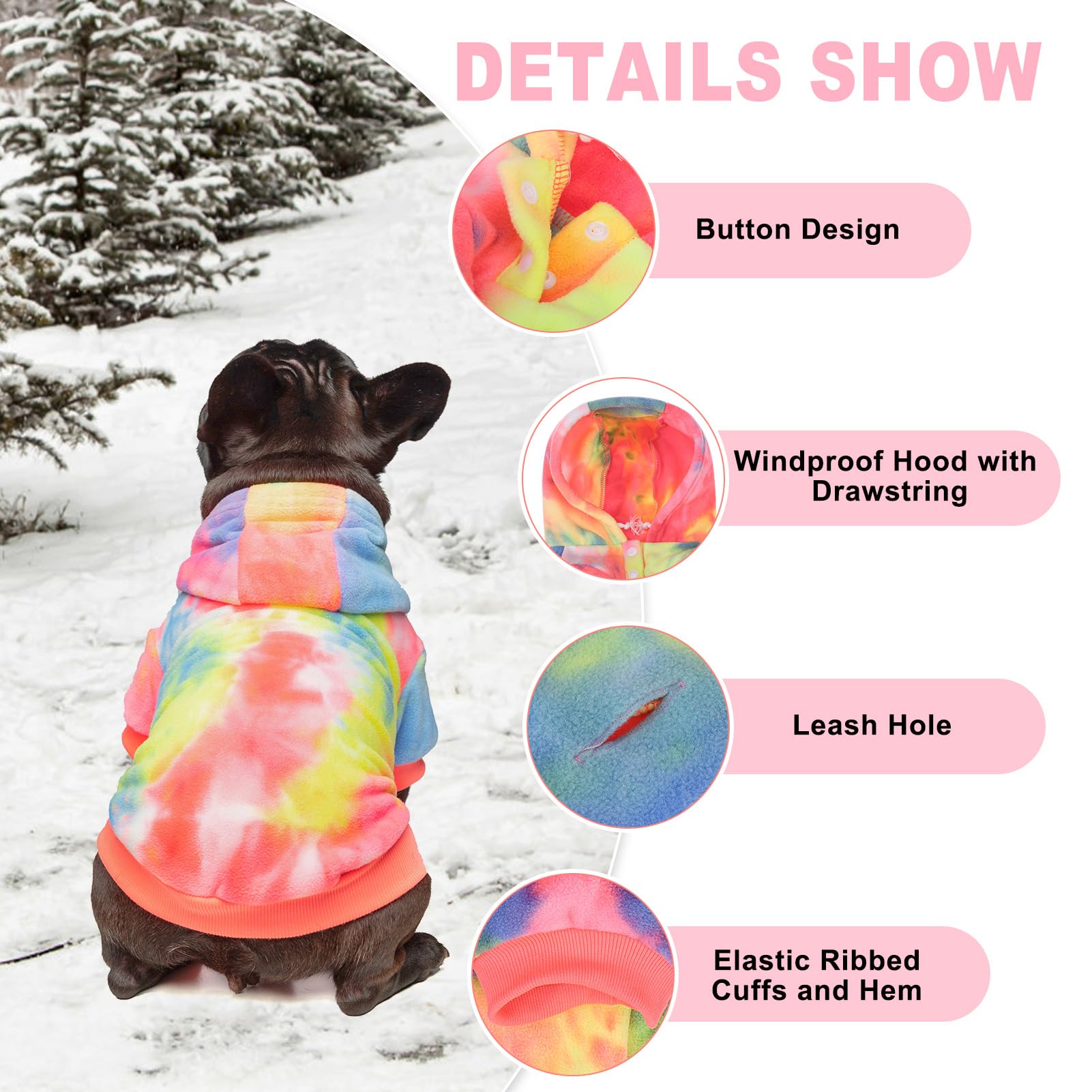 Tie Dye Dog Hoodie for Medium Dogs - Warm Fleece Sweater with Pocket for Cold Weather - Pink & Blue Winter Coat for Male & Female Pets - Perfect for Outdoor Walks & Indoor Comfort