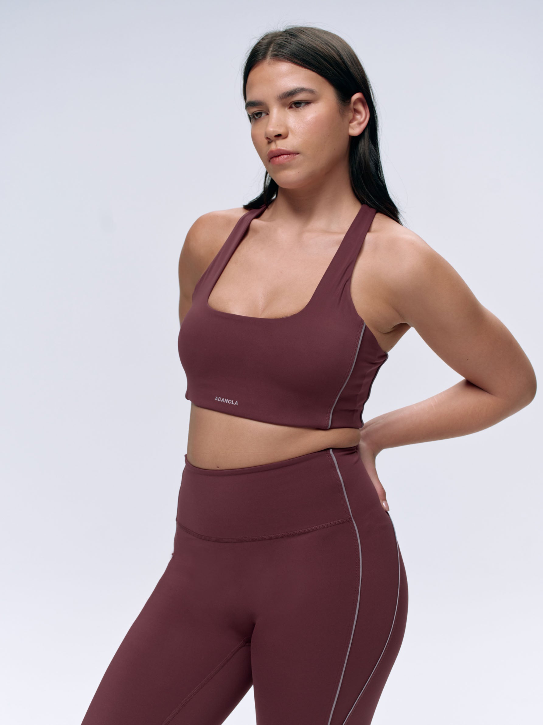 Ultimate Reflective Piping Open Back Tank Bra - Burgundy Red Sports Bra for Running, Yoga & Gym Workouts