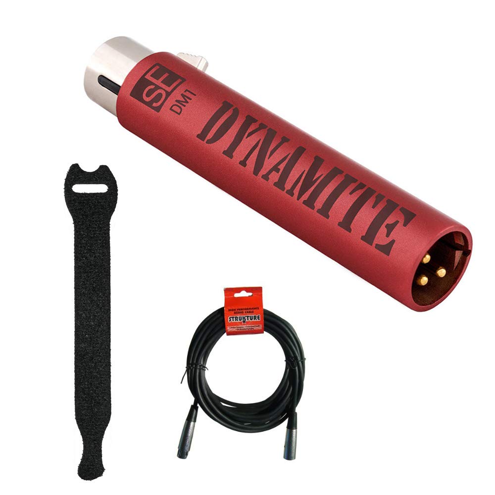SE Electronics DM1 Dynamite Active Inline Mic Preamp with 10-Pack Touch Fastener Straps & 20ft XLR Cable - Professional Studio Recording, Live Performance, Podcasting & Streaming Bundle