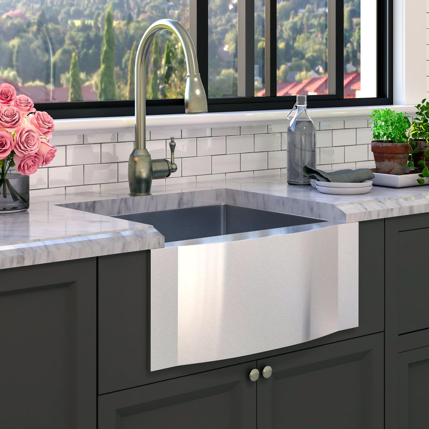Bremen 30-Inch Single Bowl Stainless Steel Apron-Front Farmhouse Kitchen Sink - Perfect for Modern Farmhouse, Rustic, and Traditional Kitchen Remodels