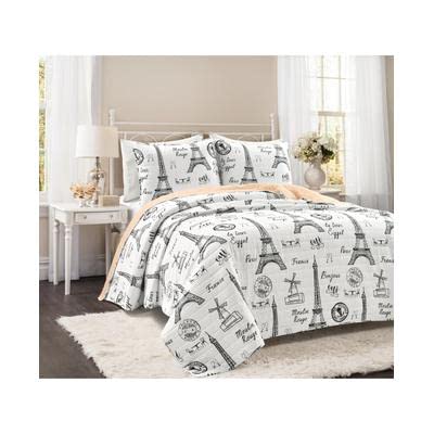 Lush Decor Paris Bonjour 3-Piece King Size Quilt Set in Black & Blue - Luxury Bedding for Master Bedroom or Guest Room