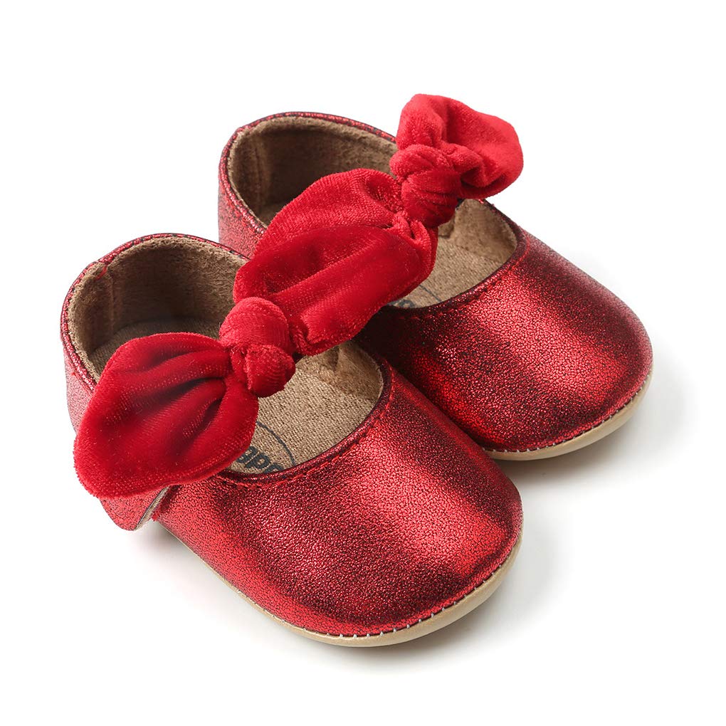 Baby Girls Mary Jane Flats - Anti-Slip Rubber Sole Bow Dress Shoes for Toddlers & Princess Costume - Perfect for Parties, Weddings & Everyday Play