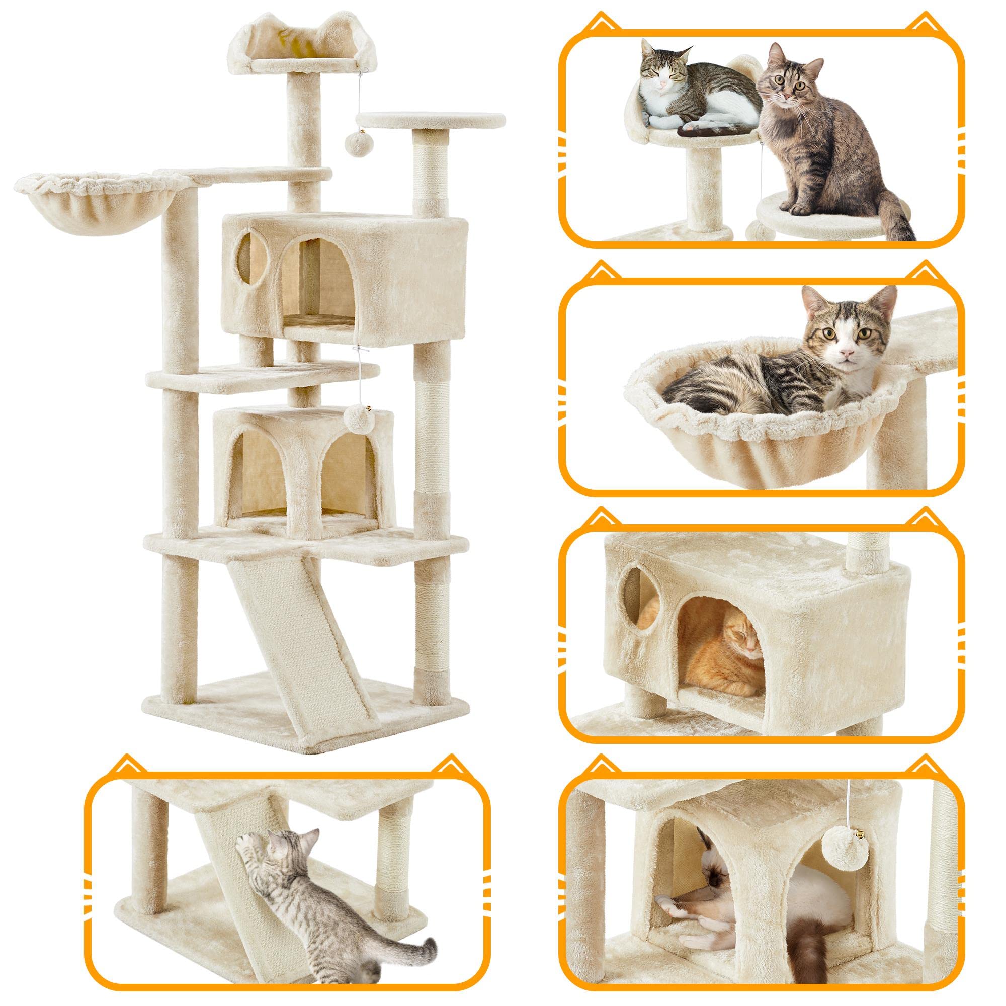Topeakmart 57-Inch Multi-Level Cat Tree with Scratching Posts - Durable Cat Condo & Activity Tower for Kittens - Pet Playhouse Furniture for Indoor Cats - Perfect for Small Spaces & Apartments