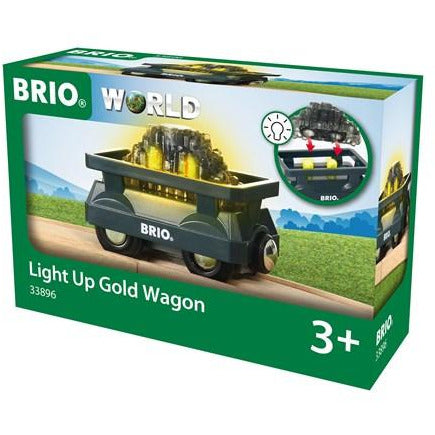Brio Light Up Gold Wagon - LED Pull Toy for Kids, Classic Wooden Train Set Accessory | Perfect for Playrooms, Birthday Gifts & Toddler Pretend Play