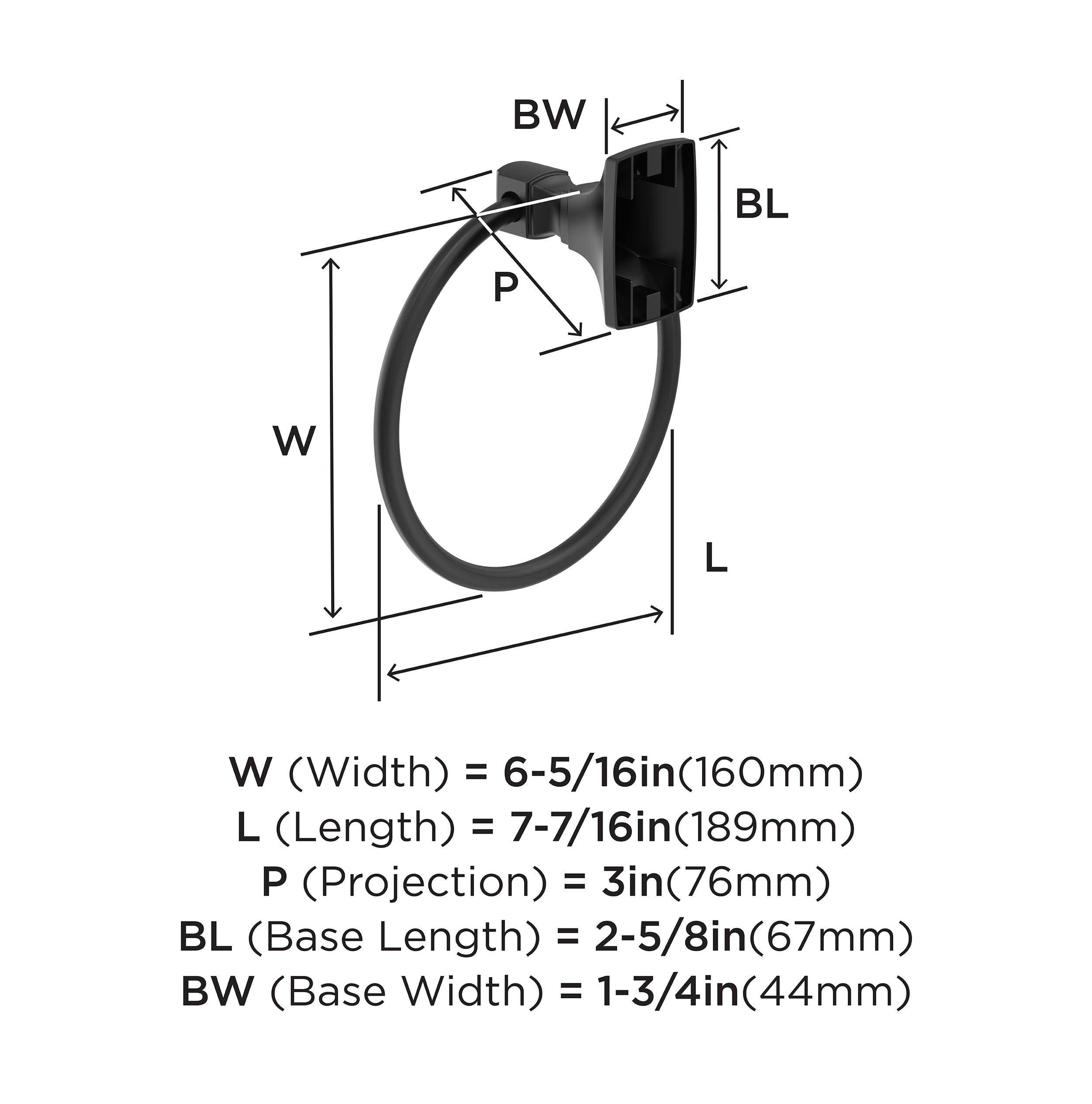 Matte Black Towel Ring - 7-7/16