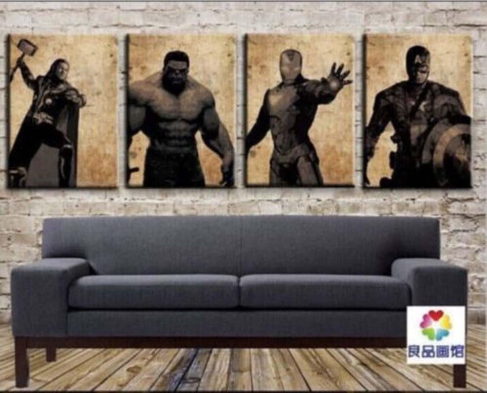 Handmade Oil Painting on Canvas - 4 Piece Superman Art Set in Modern Retro Style | Wall Decor for Living Room, Bedroom & Office