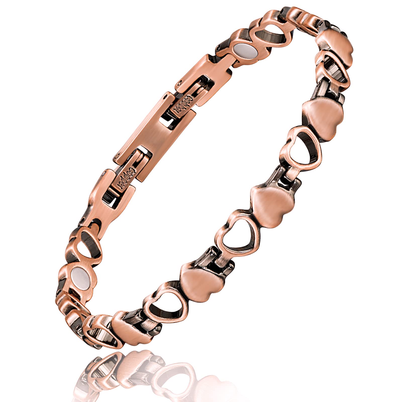 Women's Magnetic Copper Bracelet with 3 Smart Clasps & Heart Charm - Adjustable Healing Jewelry Gift for Arthritis Relief, Fashion Accessory for Daily Wear & Special Occasions
