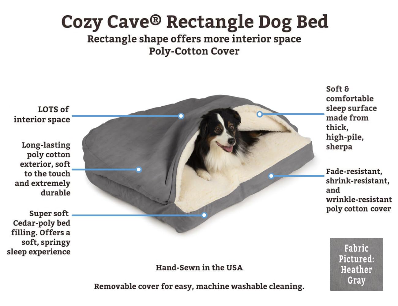 Snoozer Cozy Cave Dog Bed - Large Rectangle Pet Bed for Dogs & Cats, Soft Khaki Washable Cover, Indoor & Outdoor Use - Perfect for Crate Training, Lounging, and Travel