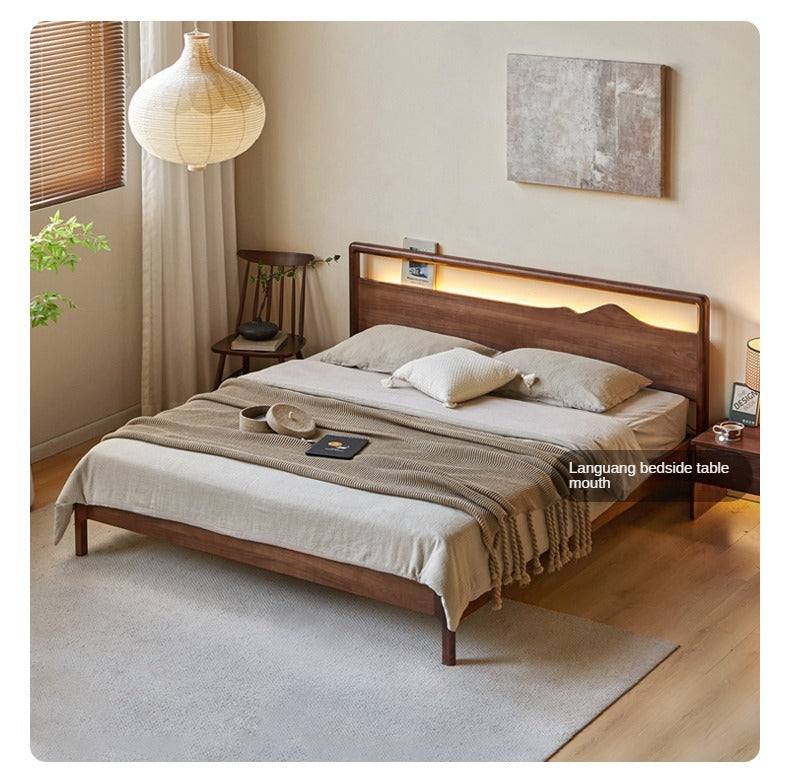 Premium Black Walnut & Ash Solid Wood Bed Frame - Handcrafted Hardwood Bed for Master Bedroom, Guest Room, or Dorm - Natural Wood Grain & Sturdy Construction