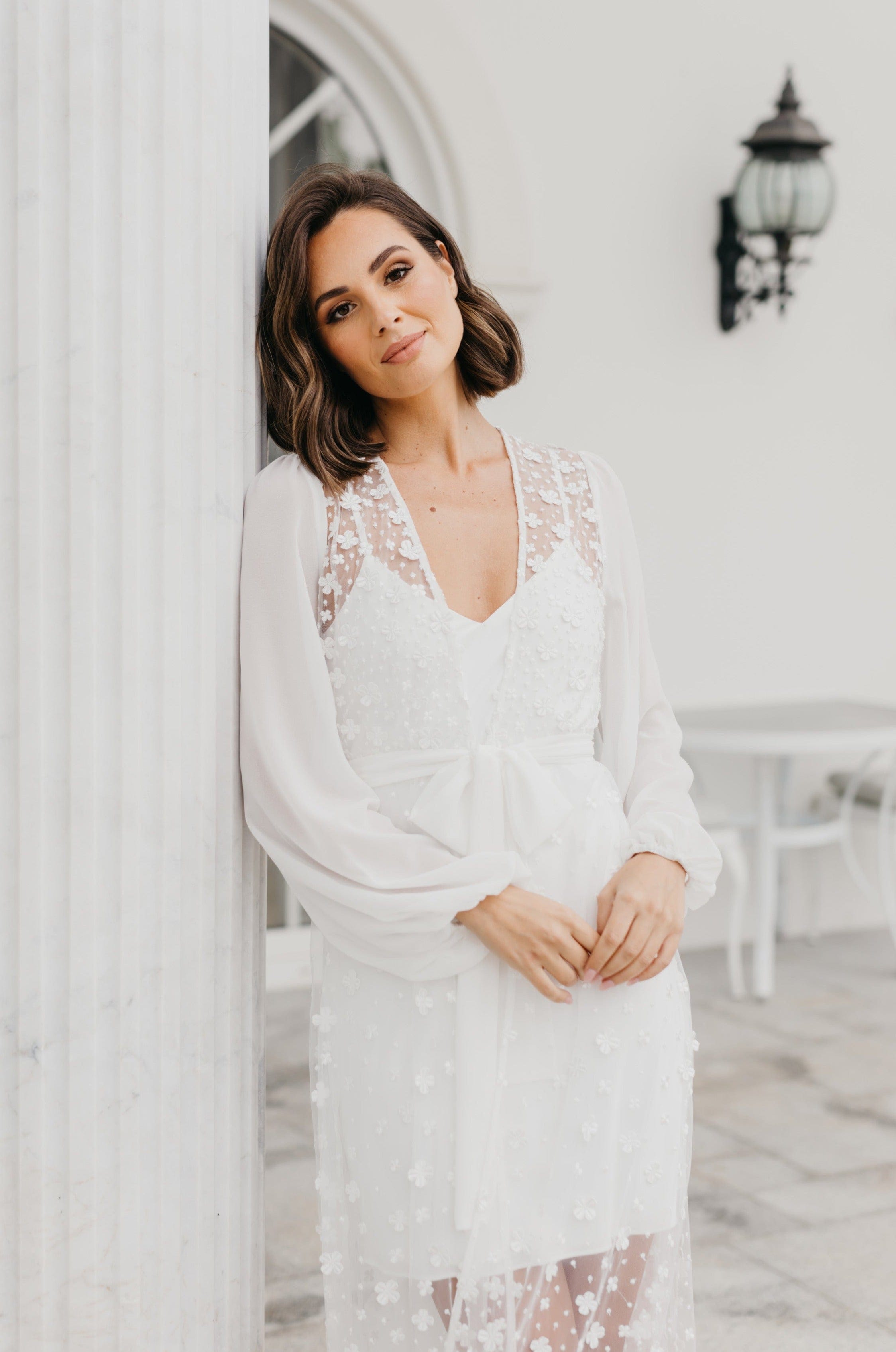 Cassidy Forget Me Knot Lace Maxi Bridal Robe with Slip - Elegant Wedding Gown for Brides, Bridal Party & Photoshoots