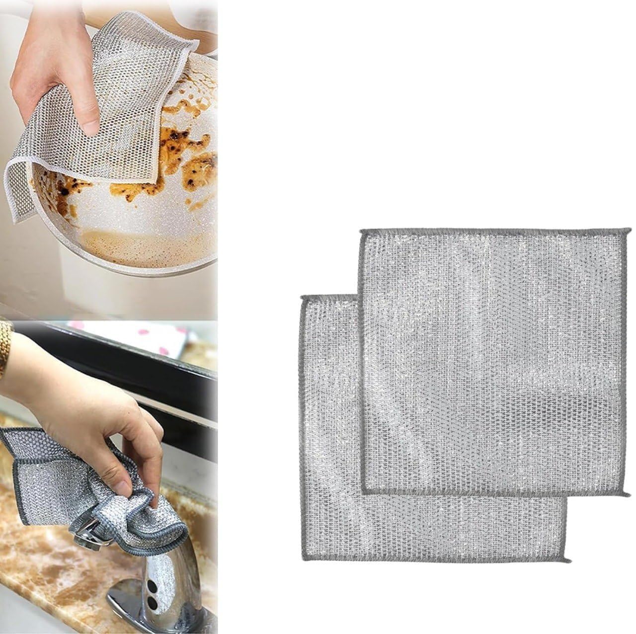 Stainless Steel Scrubber Pads - Non-Scratch Dishwashing Sponge & Reusable Cleaning Pads for Kitchen, Sinks, Pots, Pans, Cooktops - Durable & Multi-Purpose (2-Pack) - Perfect for Tough Grease & Stubborn Stains