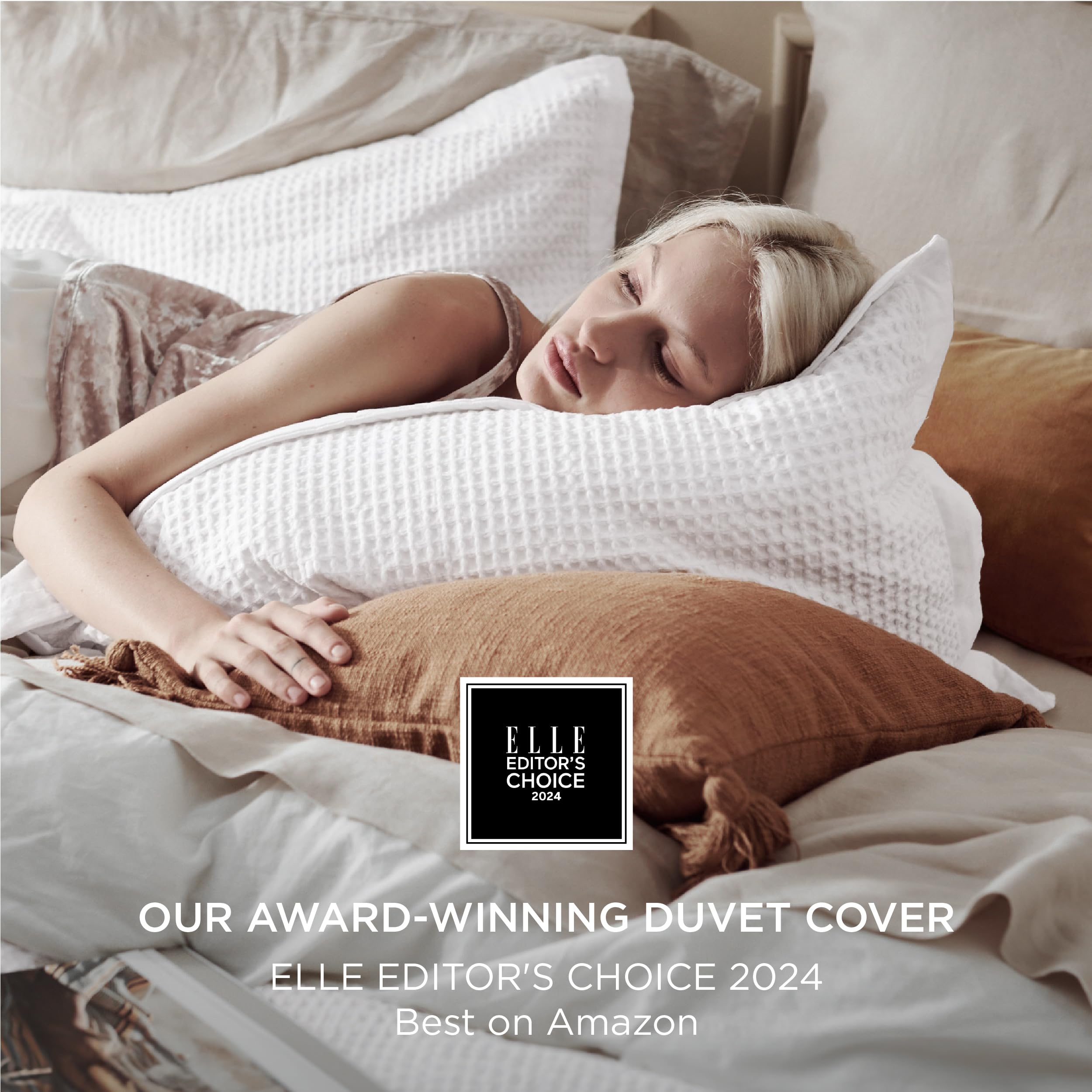 Bedsure 100% Cotton Waffle Weave King Duvet Cover Set - Breathable All Season Bedding in Coconut White, 3 Piece (104