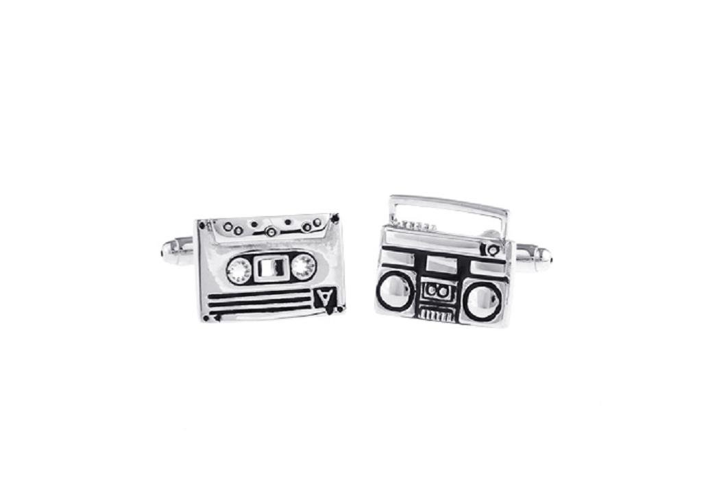 Vintage MRCUFF Boom Box and Cassette Tape DJ Cufflinks Set - Gift Box with Polishing Cloth - Perfect for DJs, Music Lovers & Retro Fashion Enthusiasts
