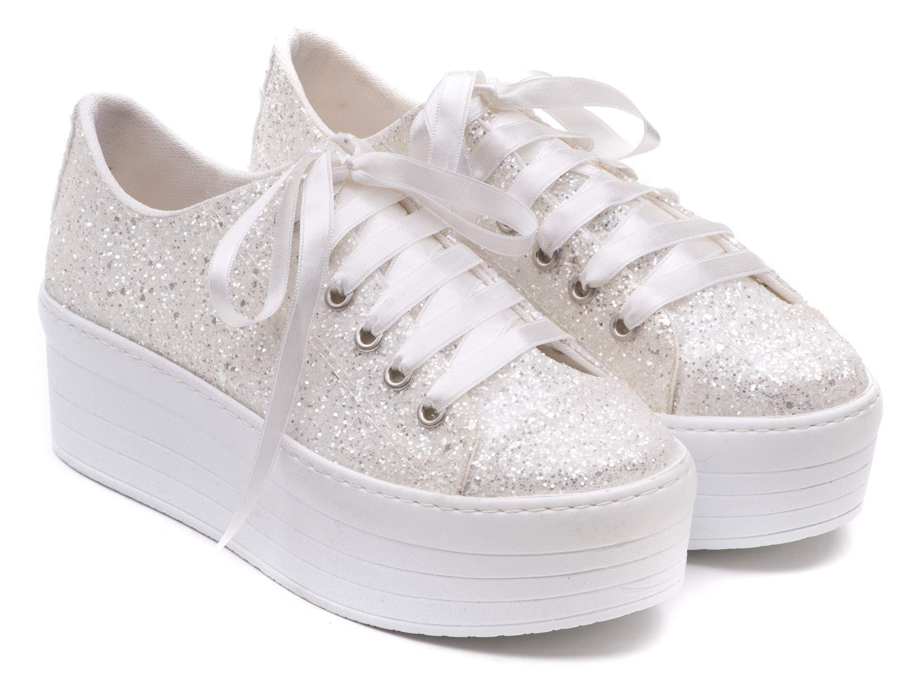 Custom Bridal Wedding Sneakers for Bride – Lace Platform Tennis Shoes with Flat Sole – Size 8 US (38.5 EUR) – Perfect for Wedding Ceremony, Reception & Honeymoon Getaway