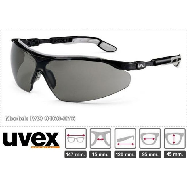 Uvex I VO Grey Safety Glasses 9160 076 - UV400 Protection, Anti-Fog, Scratch Resistant for Construction, Woodworking & Outdoor Activities