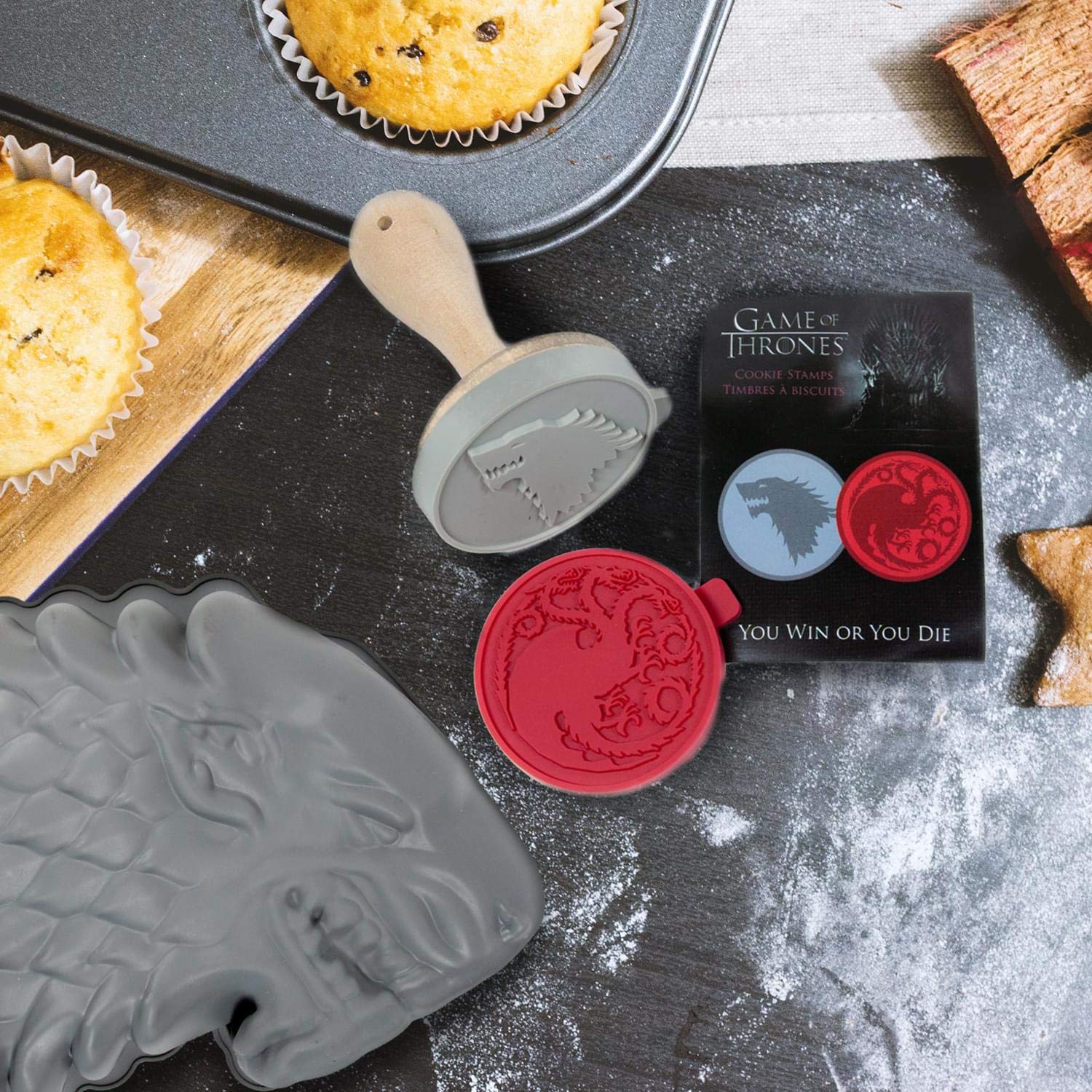Game of Thrones Baking Set - 6-Piece Cookie Stamps & Silicone Cake Mold Kit for Cakes, Breads, Cookies | Reusable Bakeware Pan & Cookie Press | Perfect for Themed Parties, GOT Fans, Holiday Baking Gifts