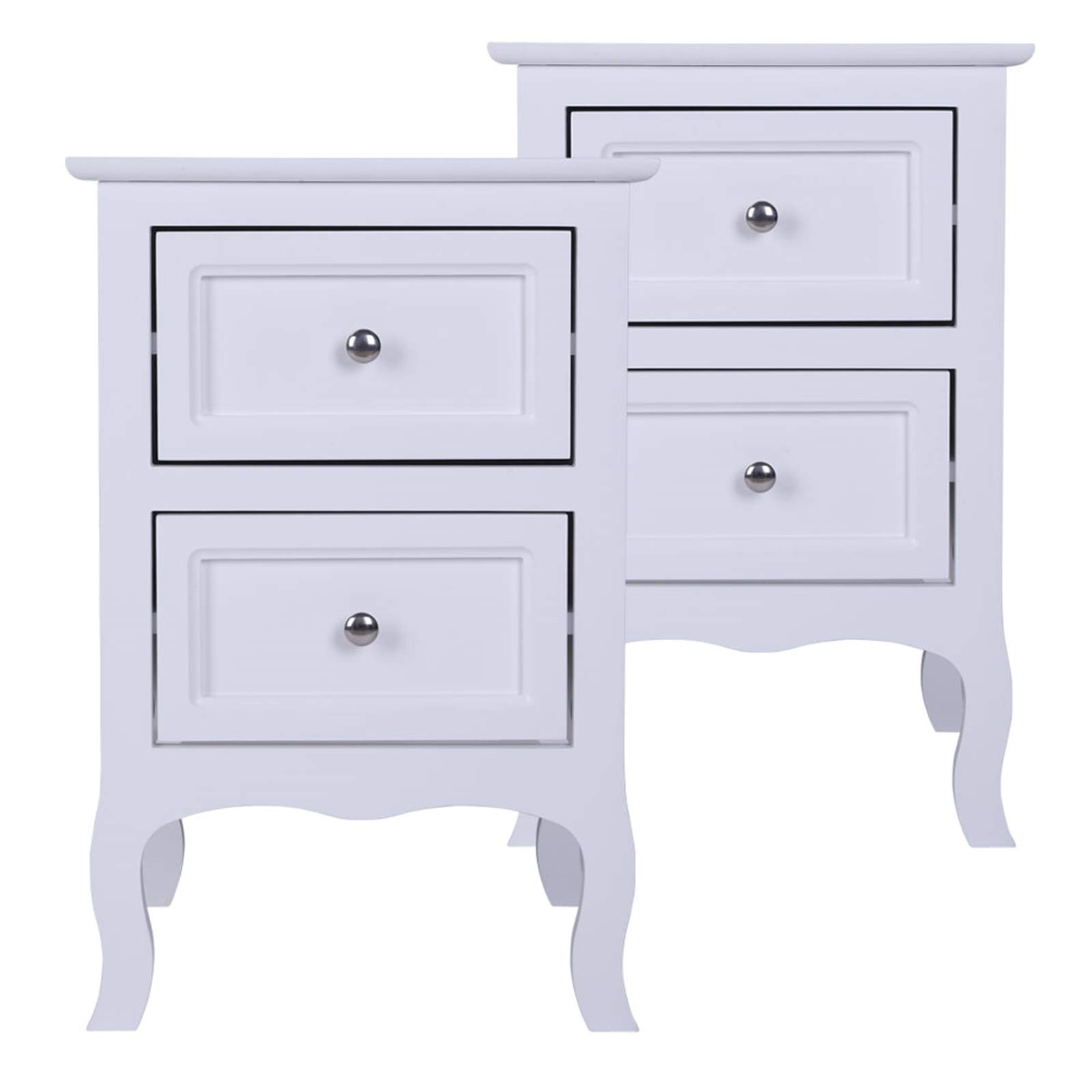2-Piece Country Nightstand Set - White Wooden Side Table with 2 Drawers & Two-Tier Storage - End Table for Bedroom, Living Room & Hallway - Perfect for Small Spaces & Home Decor