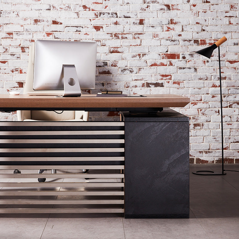 Premium Electric Height Adjustable Sit Stand Desk with Left Return - 1.8M Warm Oak & Black Finish | Home Office & Workspace Ergonomic Standing Desk Solution
